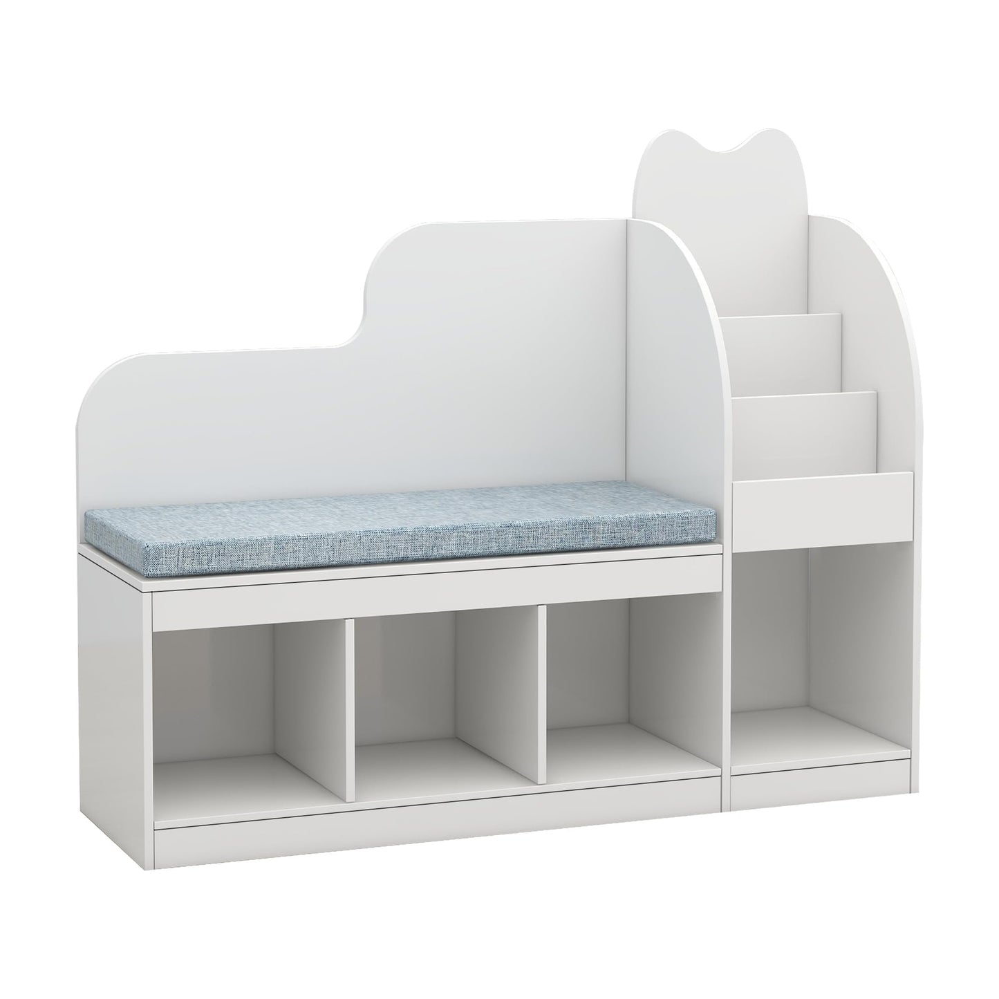 TaoHFE Reading Nook for Kids with 4 Storage Cubes and Cushion, Kid Bench with Kids Bookshelf and Toy Storage, Multifunctional Kids Reading Nook for Living Room, Kid Room, Nursery, White