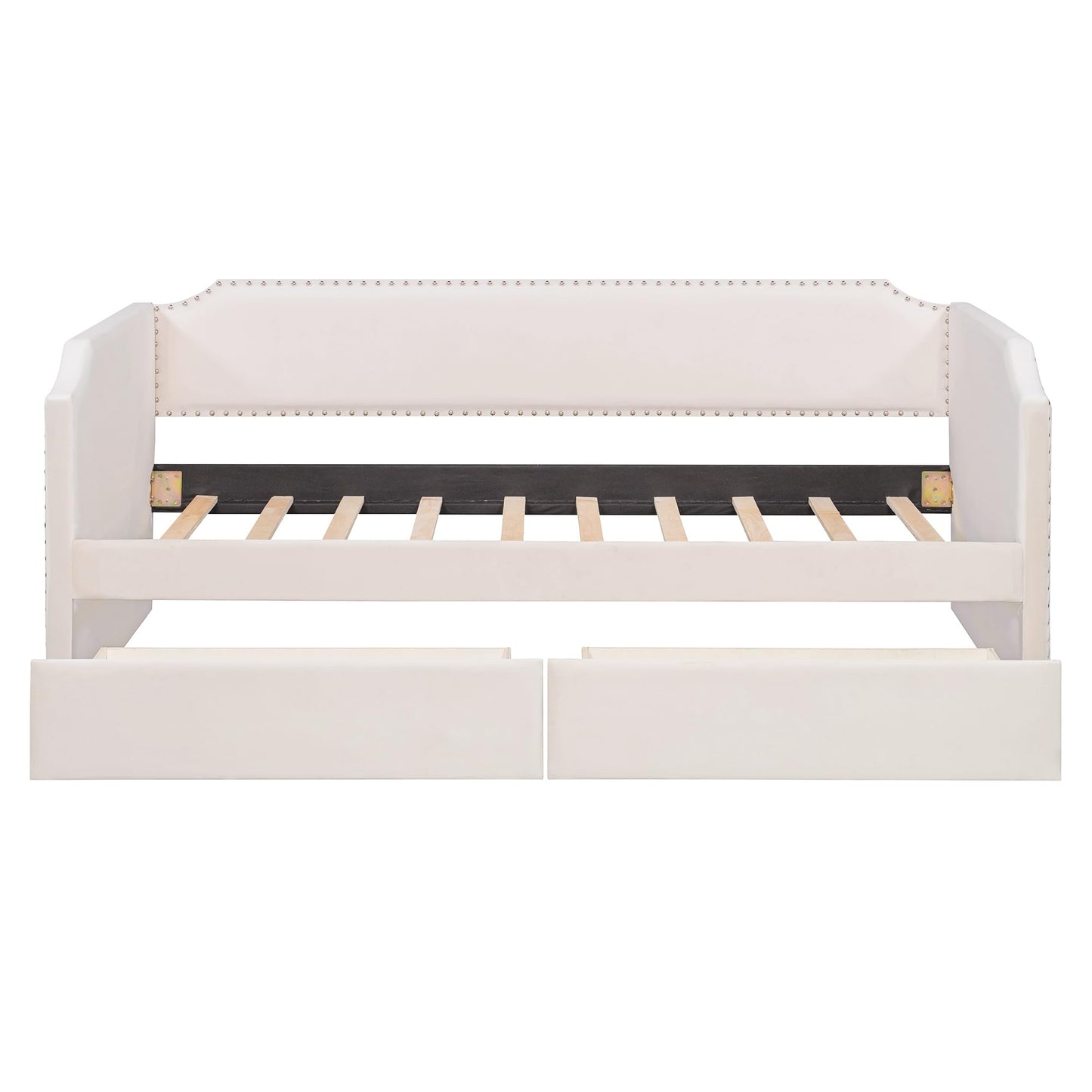 GDFStudio Twin Size Velvet Upholstered Daybed with Pop Up Trundle, Upholstered Sofa Bed Frame with Pull Out Trundle, Space Saving Daybed with Soft Velvet Finish, Beige