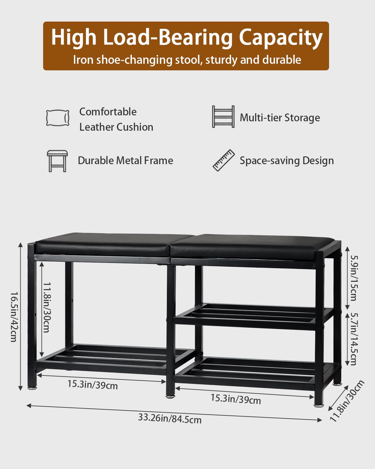 VewePata Shoe Rack Storage Bench for Entryway - Iron Shoe Rack with Bench for Entryway, Front Door Entrances or Bathroom, Space-Saving and Robust, Holds Up to 560 lb
