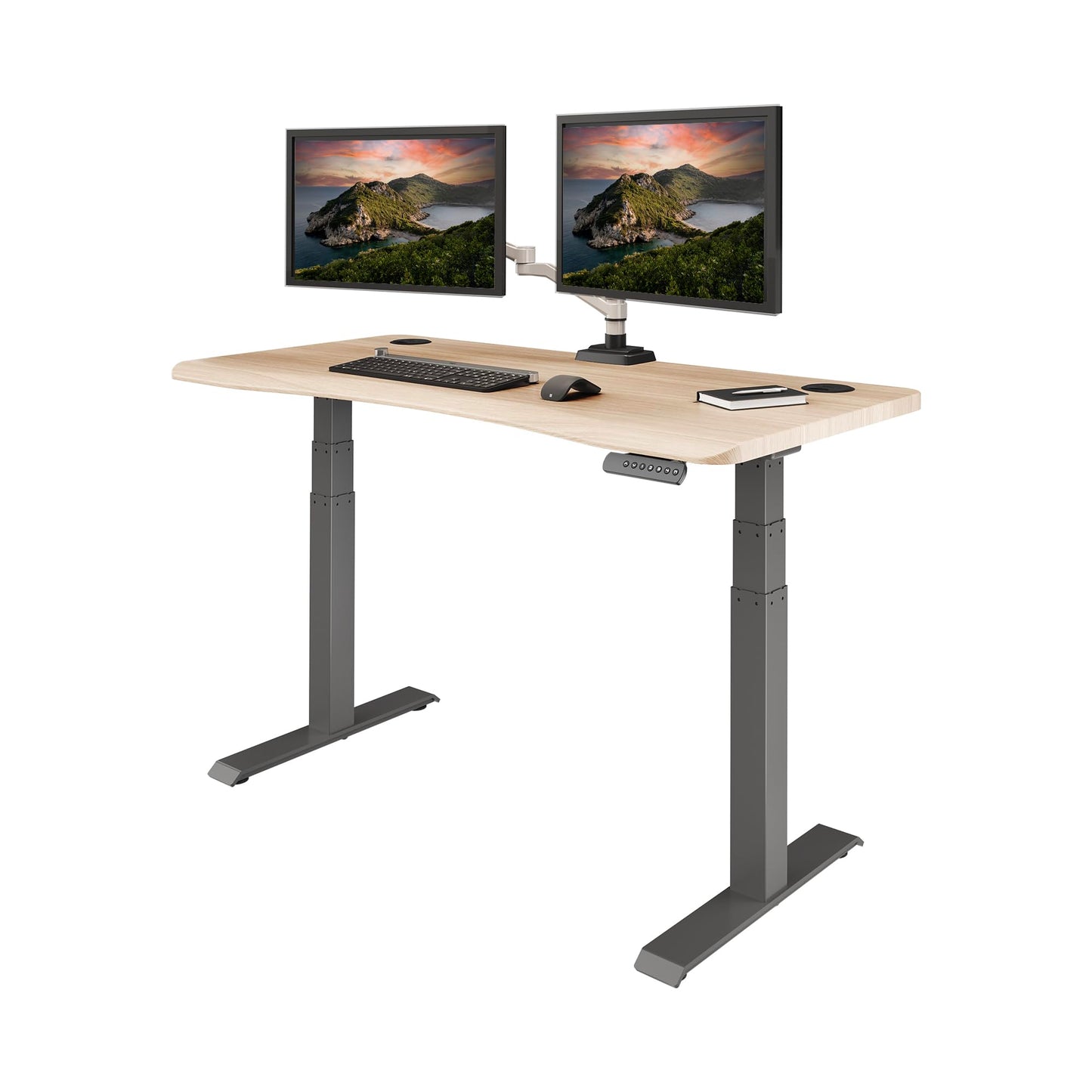 Vari Ergo 54x26 Electric Standing Desk – Height Adjustable Sit Stand VariDesk + Curved Waterfall Edge, 4 Memory Settings, Quick Assembly, Cable Management, 200 lb Capacity – Light Wood (2 Boxes)