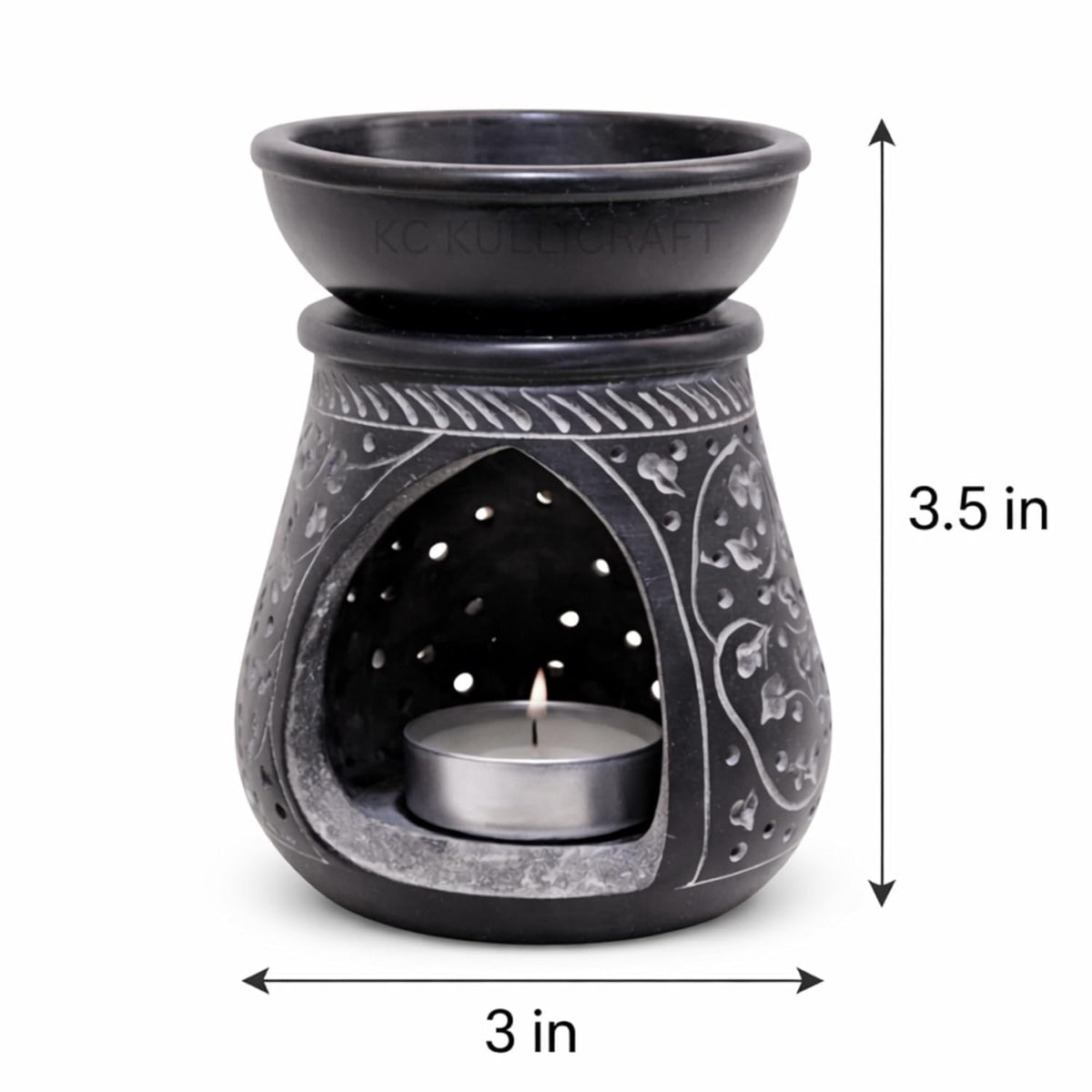 KC KULLICRAFT Handmade Black Soapstone Aroma Oil Burner
