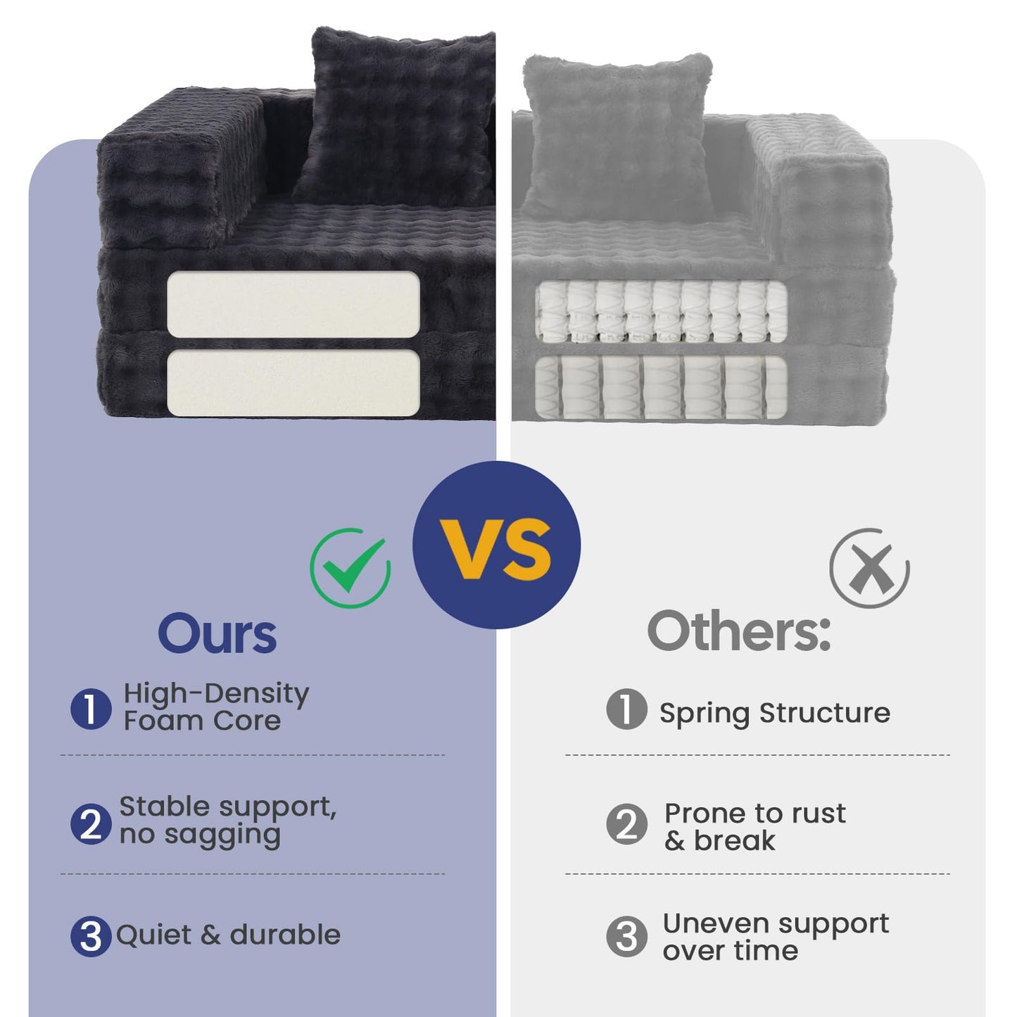 COMAX Futon Sofa Bed, 4‑in‑1 Convertible Sofa Bed, Folding Boneless Couches for Living Room, Fold Out Small Foldable Loveseat Floor Sleeper Comfy Mattress Lounge Space‑Saving, Ash Gray