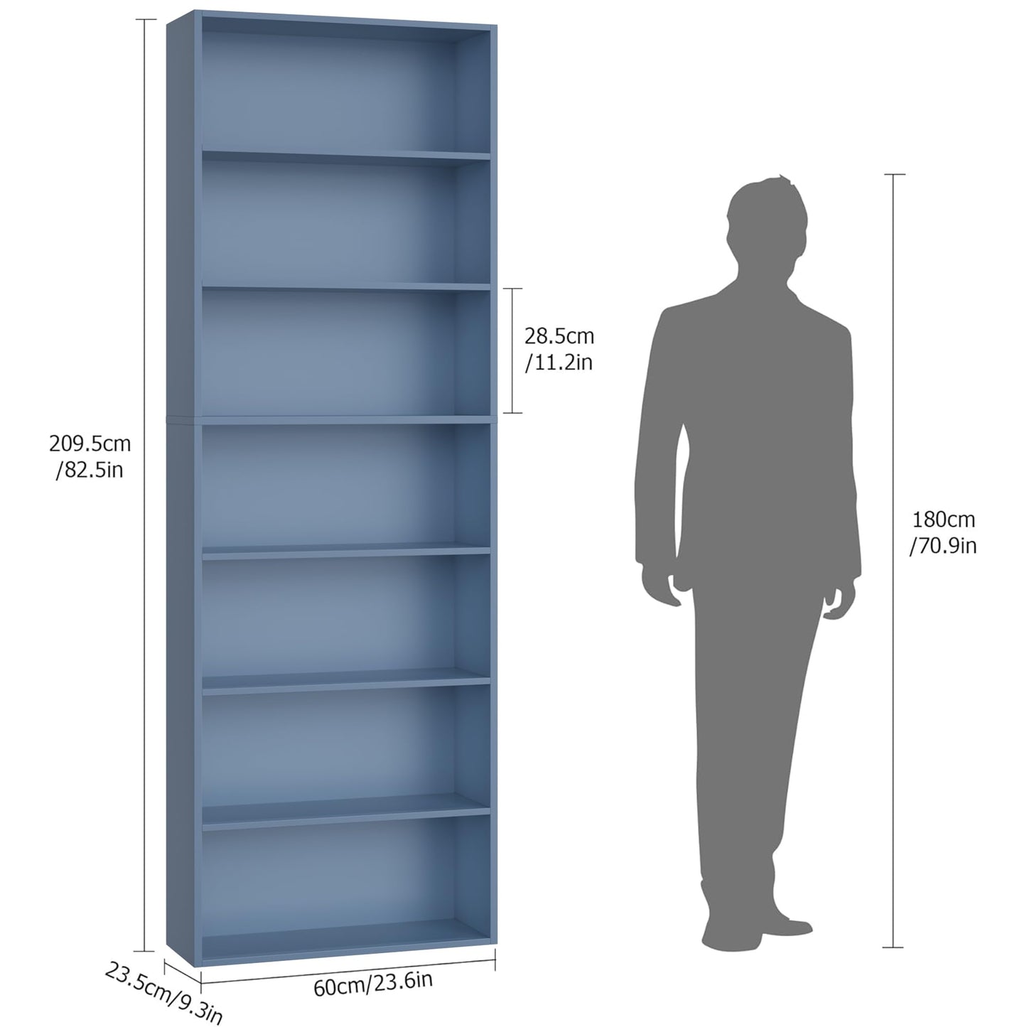 FACBOTALL 82" Tall Bookshelf, 7-Tier Open Shelves Bookcase, Freestanding Display Storage Shelves, Tall Bookcase Home Decor Furniture for Home Office, Living Room, Bedroom, Blue