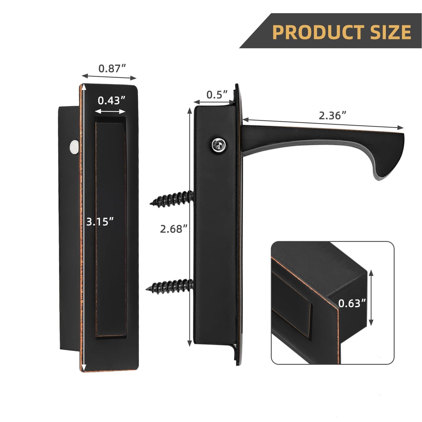 senharvest Pocket Door Handles and Edge Pull Oil Rubbed Bronze,6Inch Pull Hardware Latch,Recessed Finger Flush Pulls,for Closet,Sliding,Barn Door