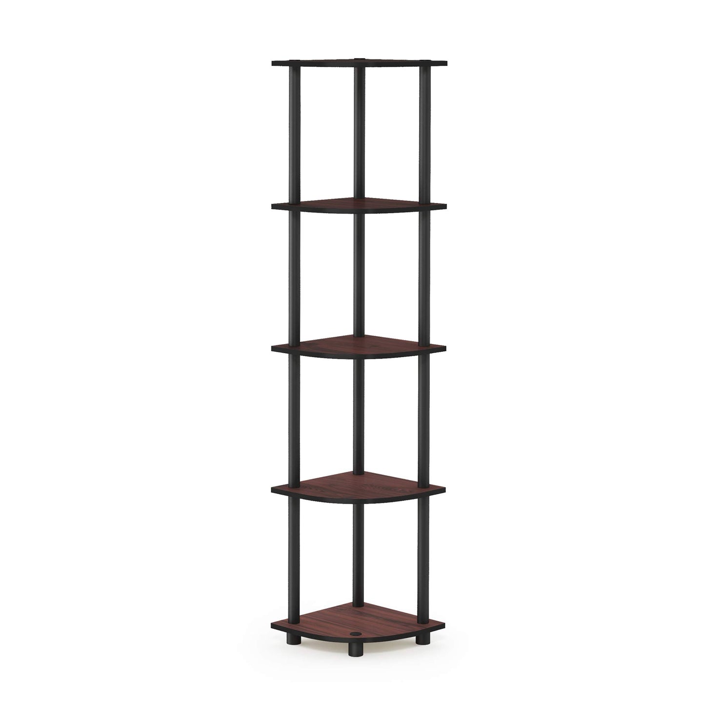 Furinno TURN-N-TUBE Corner Shelf, 5-Tier Corner Bookshelf, Open Storage Shelves, for Organization and Storage, Living Room, Home Office, Garage, Bedroom, Dark Cherry