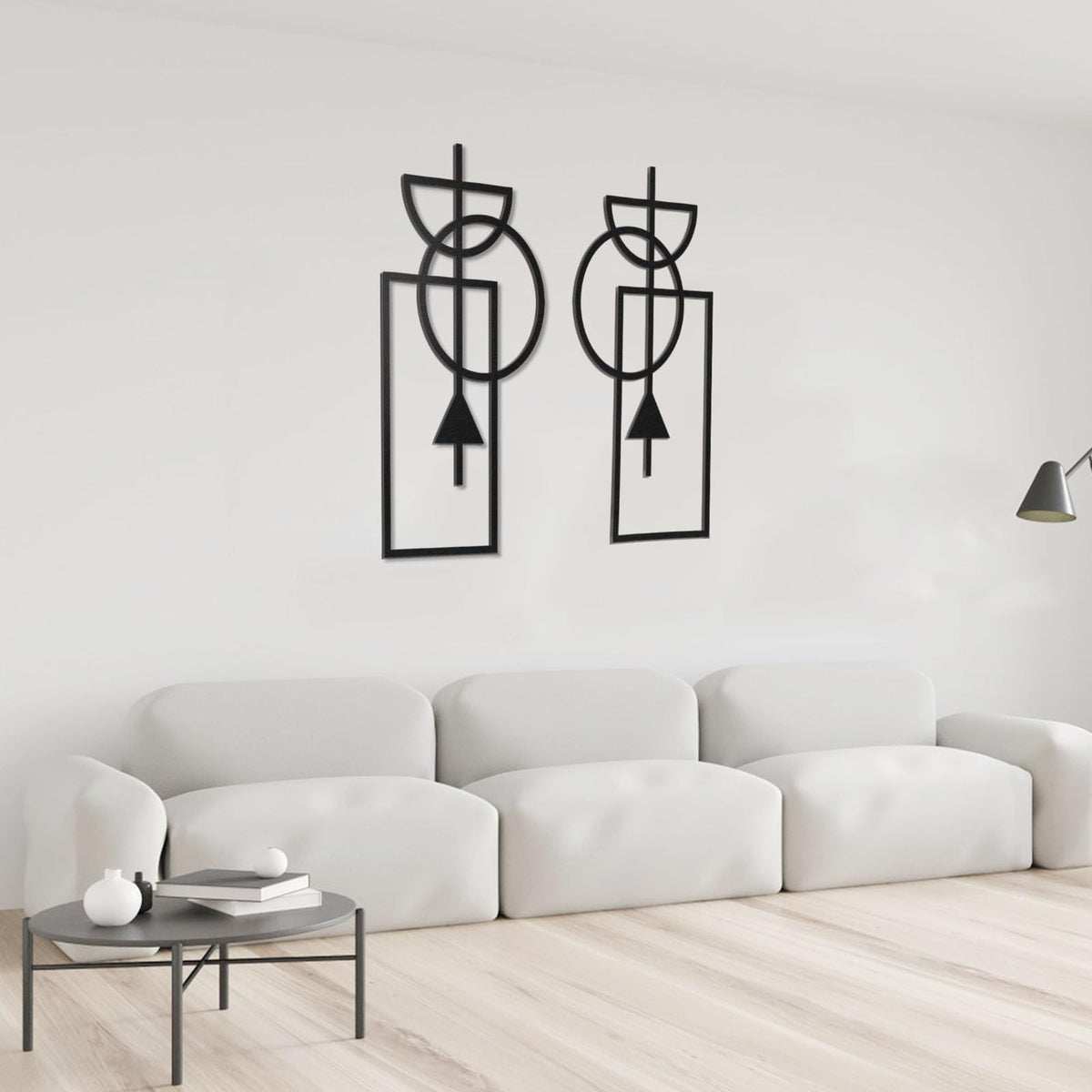 Zzbakress Wall Art, 2 Pcs Wooden Geometric Modern Abstract Wall Decor, 17.8 x 9.3 in, Living Room, Style1
