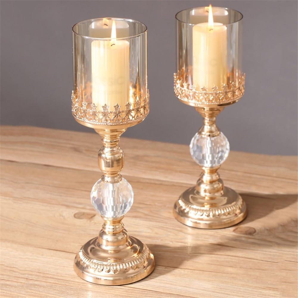 Candlestick Holders Light Luxury Gold Tall Candlestick Metal Glass Dinner Table Decoration Candle Holder Candle Holders(Small)