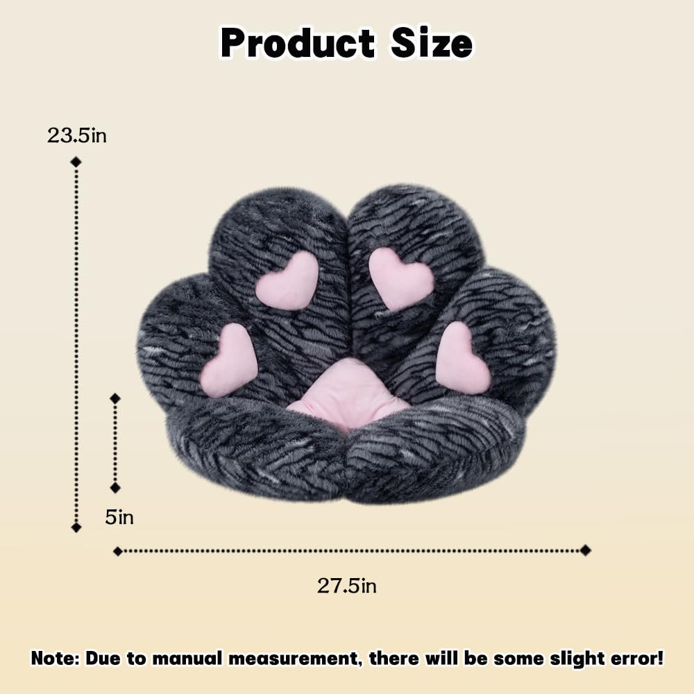 MOONBEEKI Cat Paw Cushion Chair Comfy Kawaii Plush Seat Cushions Shape Lazy Pillow for Gamer Chair 28"x 24" Cozy Floor Cute Seat Kawaii for Girl Worker Gift, Dining Room Bedroom Decorate （Black Silve）