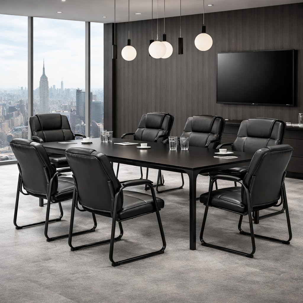 Zoolati Office Guest Chair, Leather Waiting Room Chair with Sled Base and Armrests, Reception Desk Chair No Wheels, Conference Room Chair for Office Lobby Clinic Home