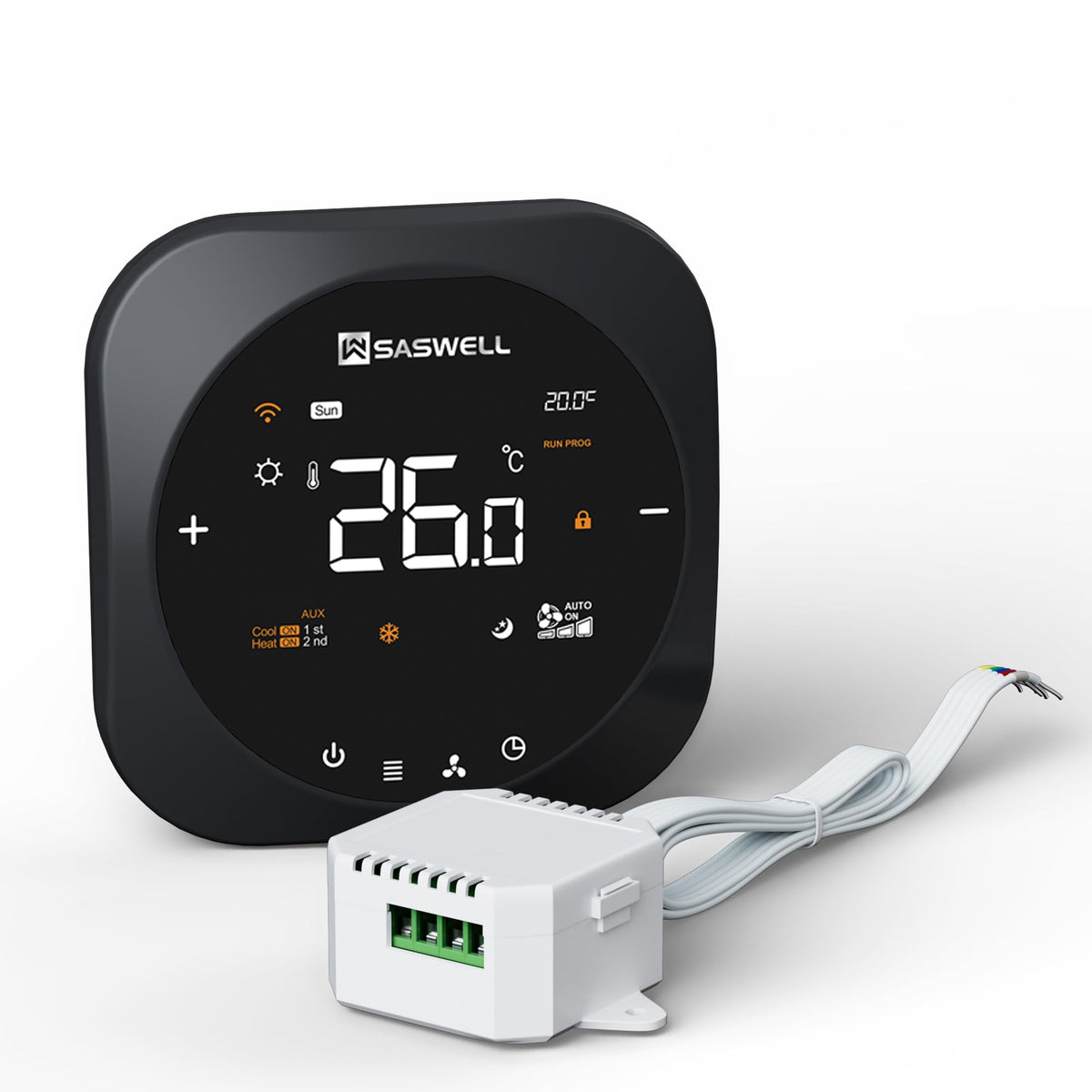 SASWELL Smart WiFi Thermostat for Home, Programmable Thermostat with C-Wire Adapter, 3H/2C for Heat Pump & Conventional Systems, Tuya App Control, Compatible with Alexa & Google Assistant