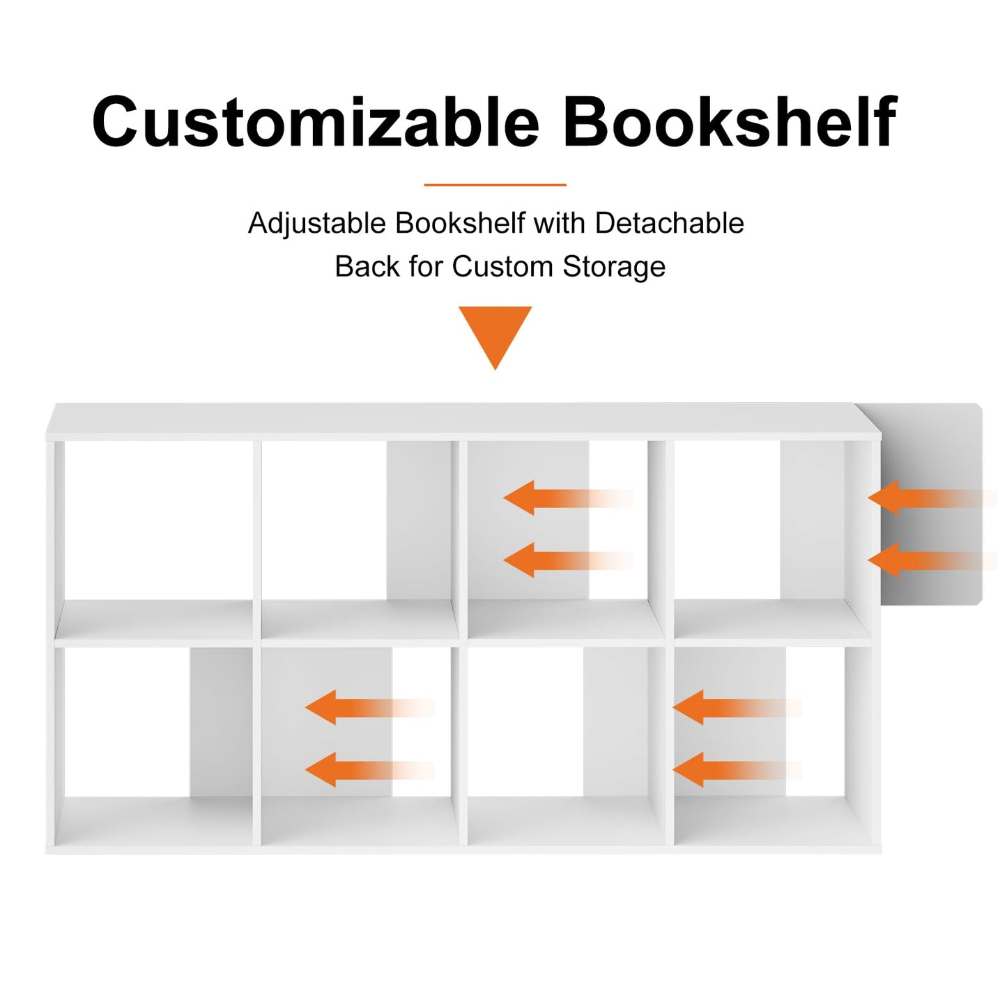 Sweetcrispy 8 Cube Storage Organizer - Open Cube Bookshelf with 4 Removable Back Panels, Display Storage Bookcase for Living Room, Bedroom, Entrance Hall, Home Office，47.7" Lx11.6 Wx24 H, White