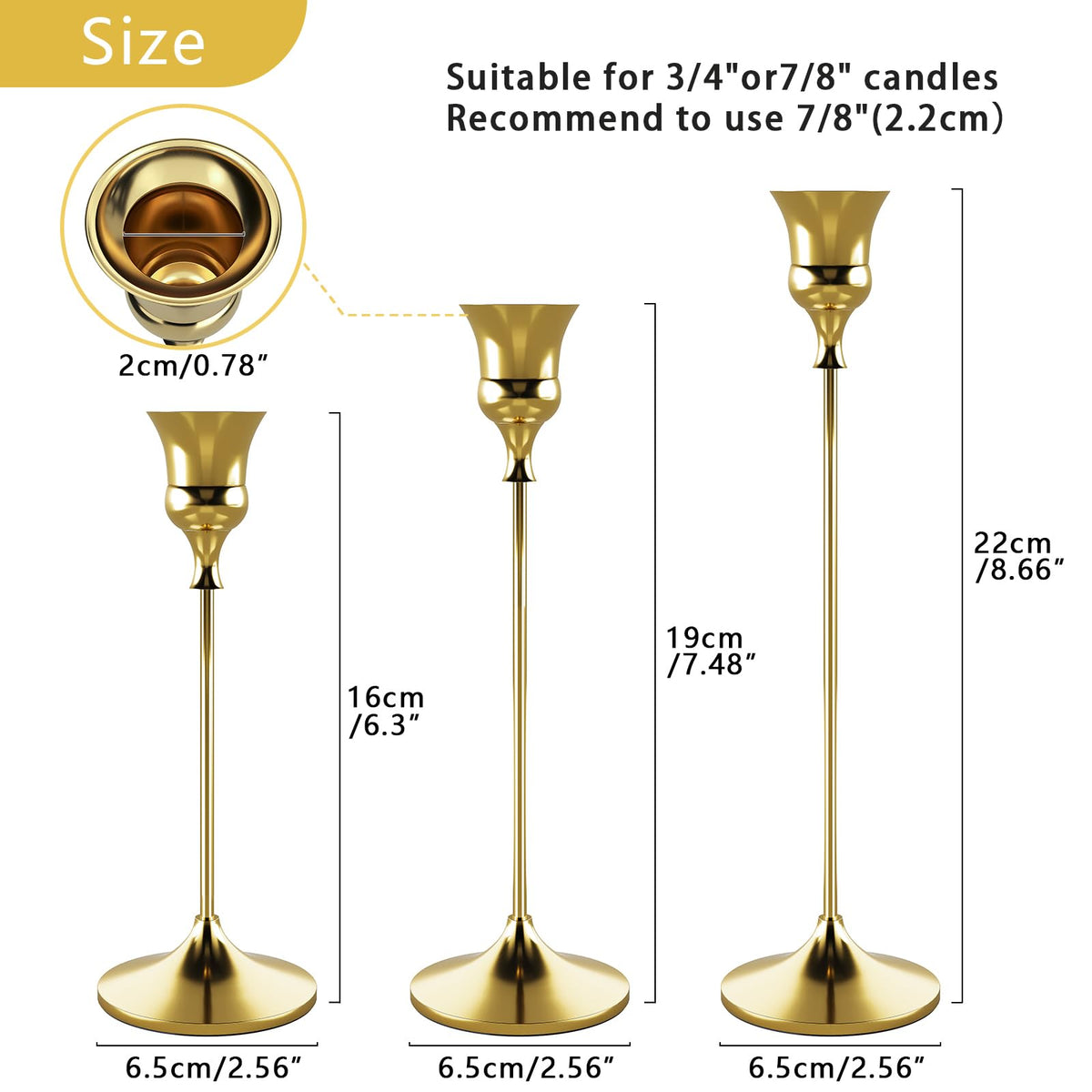 Showin Candlestick Holders Gold, 6 Packs Taper Candle Holder for Candlesticks, Candle Sticks Holder Decor for Home Decor