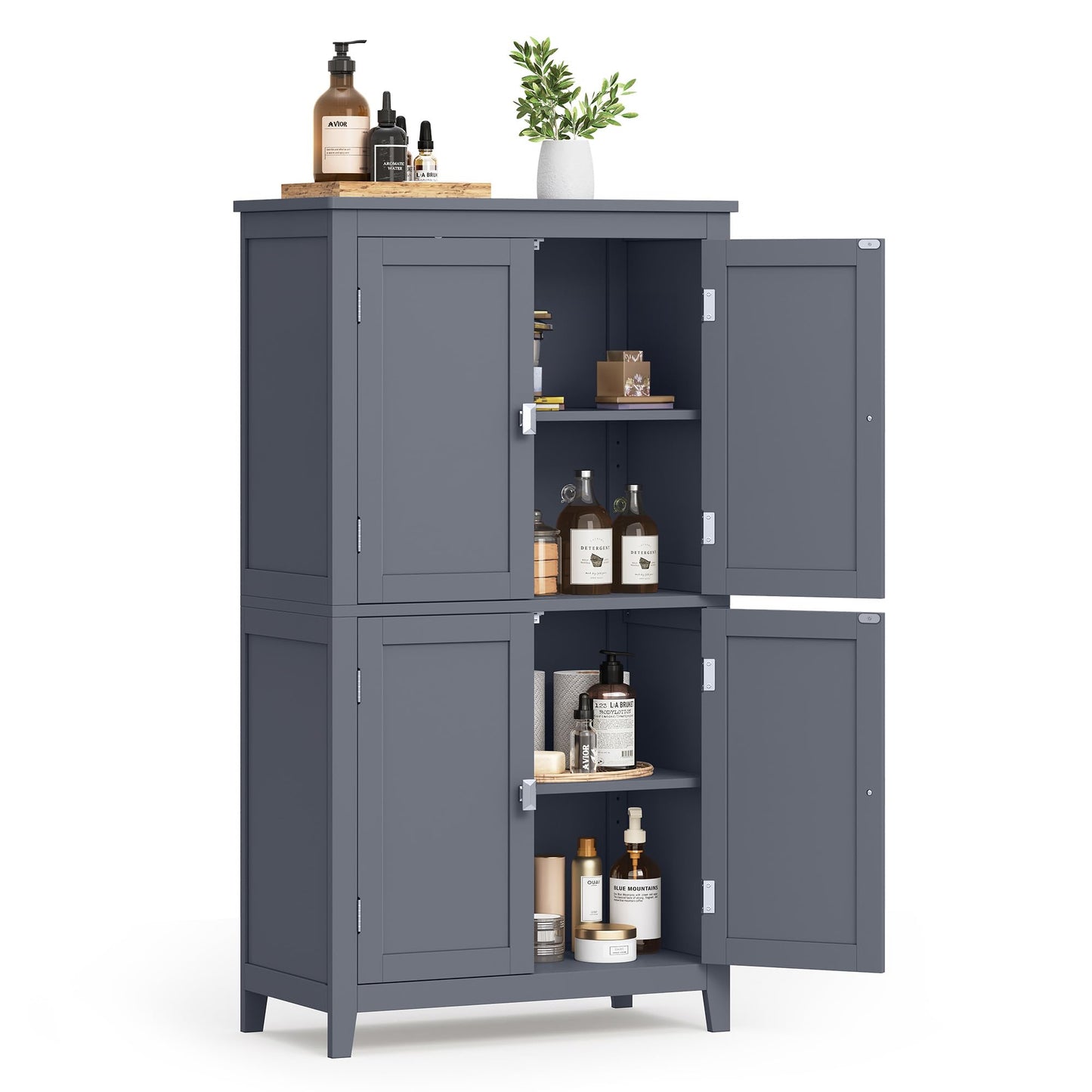 VASAGLE Floor Storage Cabinet, Freestanding Storage Unit with 4 Doors, Adjustable Shelves, 11.8 x 23.6 x 43.3 Inches, for Entryway, Bathroom, Slate Gray UBBC552G01