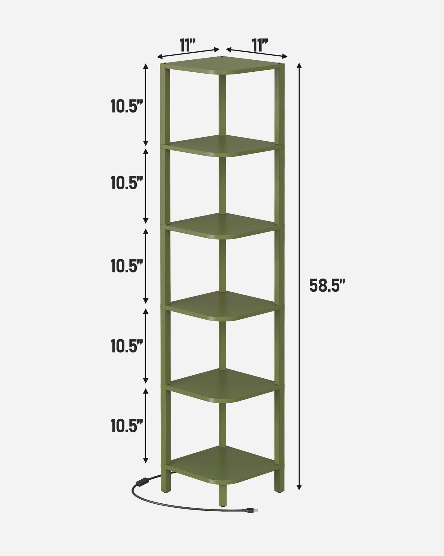 TUTOTAK Corner Shelf with LED Light, 6-Tier Corner Bookshelf for Small Space, Narrow Display Corner Shelf Stand with Storage Rack, for Living Room, Bedroom, Olive Green BS08BOG006L
