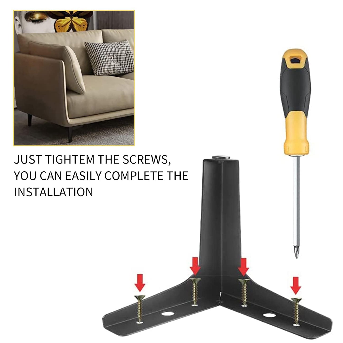 AODIOU Furniture Legs Metal feet: Couch Legs 6 Inch Sofa Cabinet Legs Replacement Black Legs for Furniture Set of 4