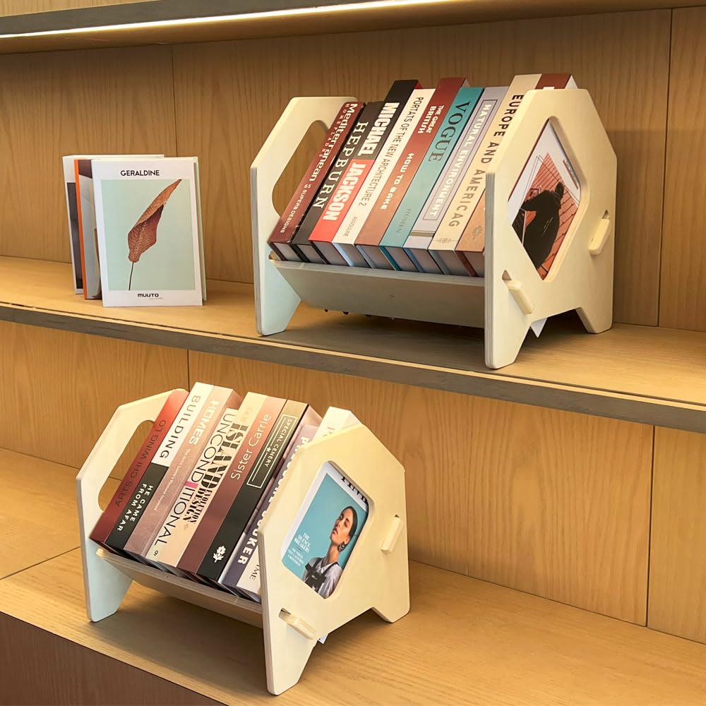 Stoneandegg Desktop Bookshelf, Stackable Book Organizer with Handle, Storage Rack for CD/Magazine/File Folder, Portable Small Bookshelf for Study, Living Room, Kid's Room, No Nails, Medium Size