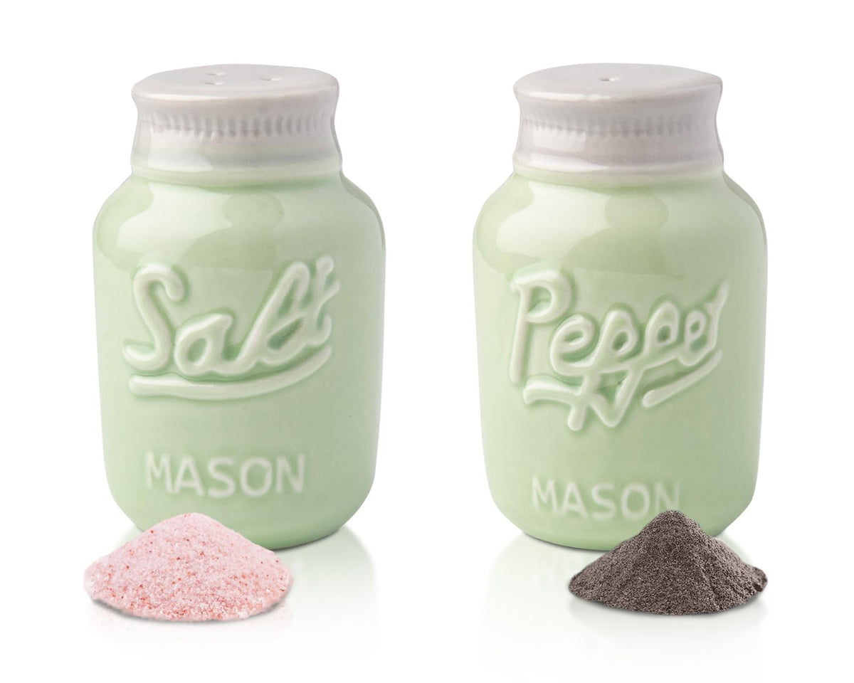 Comfify Sage Green Mason Jar Salt and Pepper Shakers – 3.5 oz Farmhouse
