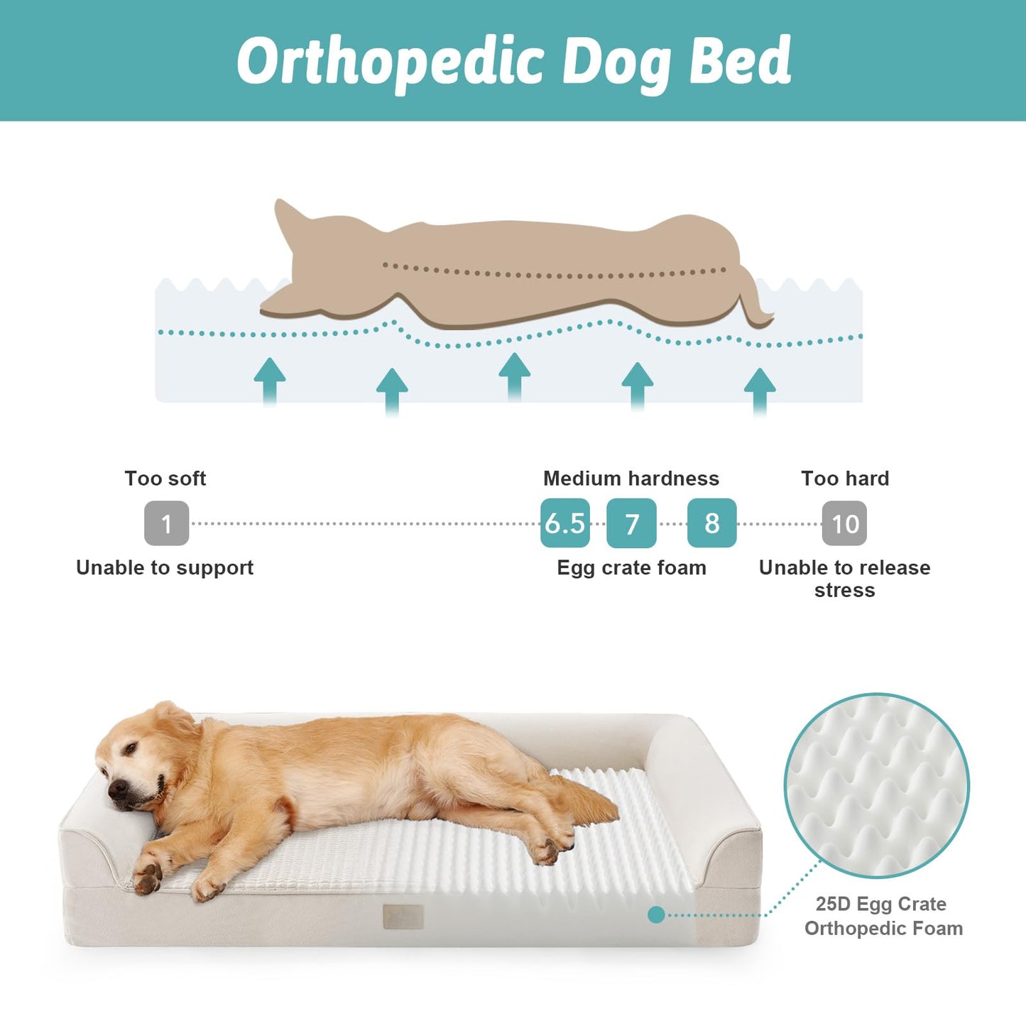COZY KISS Orthopedic Dog Bed for Extra Large Dog 44x32 inch, XL Pet Sofa, Bolster Foam Bed with Sides, Non-Slip and Egg-Crate Big Dog Couch Bed with Washable Removable Cover, Beige