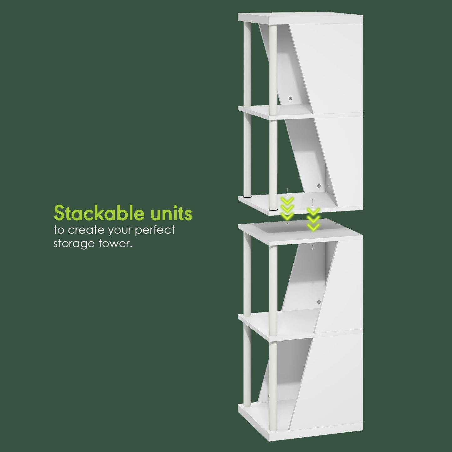 Furinno Flexi Storage Shelf, 4-Cube Corner Shelf, Book Shelf, DIY Stackable & Separable Display Bookcase, for Organization and Storage, for Living Room, Home Office, White