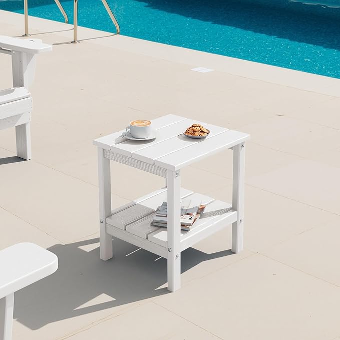 SERWALL 2-Tier HDPE Outdoor Side Table, Weatherproof Rectangular Adirondack