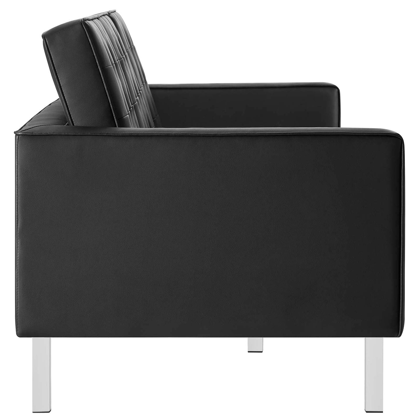 Modway EEI-3385-SLV-BLK Loft Tufted Button Faux Leather Upholstered Sofa in Silver Black