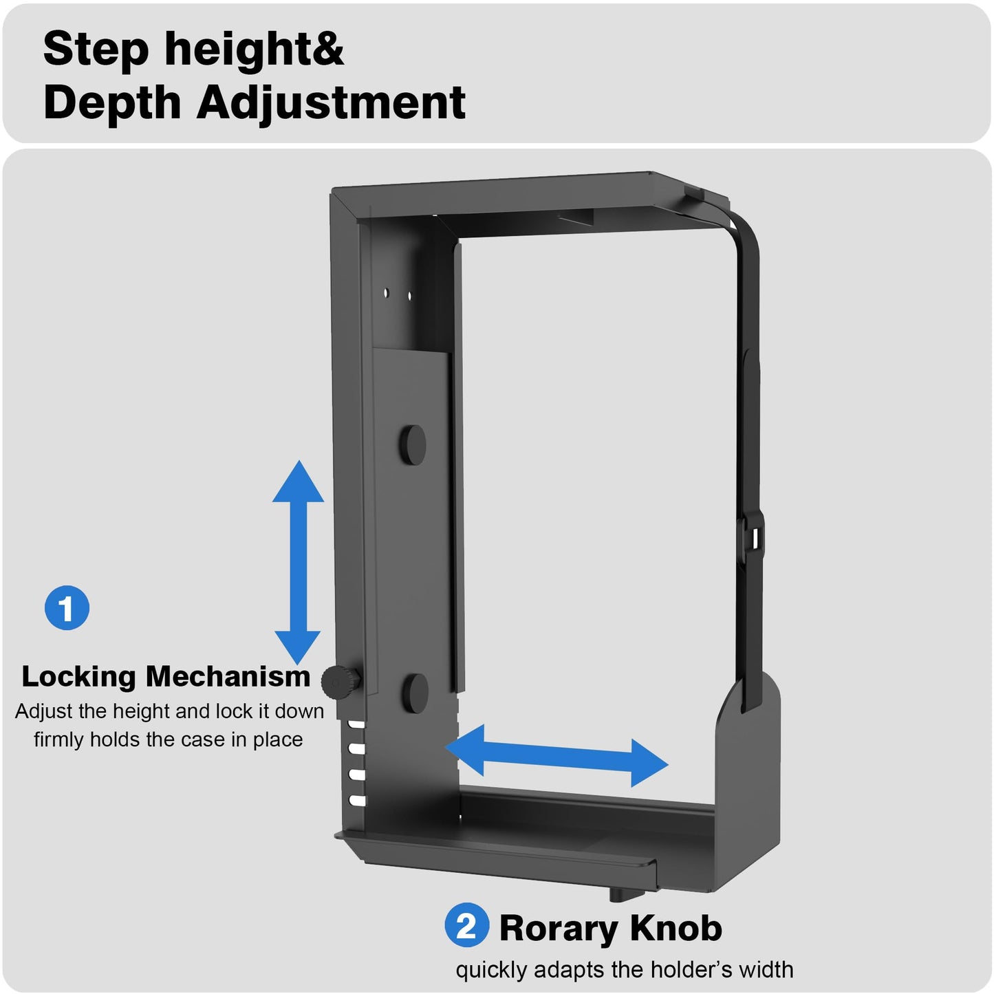 Bylitco Universal Wall or Under Desk CPU Mount, Small PC/NAS Bracket – 4.5 to 9.2 inch Wide Computer Holder, Space-Saving Design with Safety Lock,Max Load 32Lbs