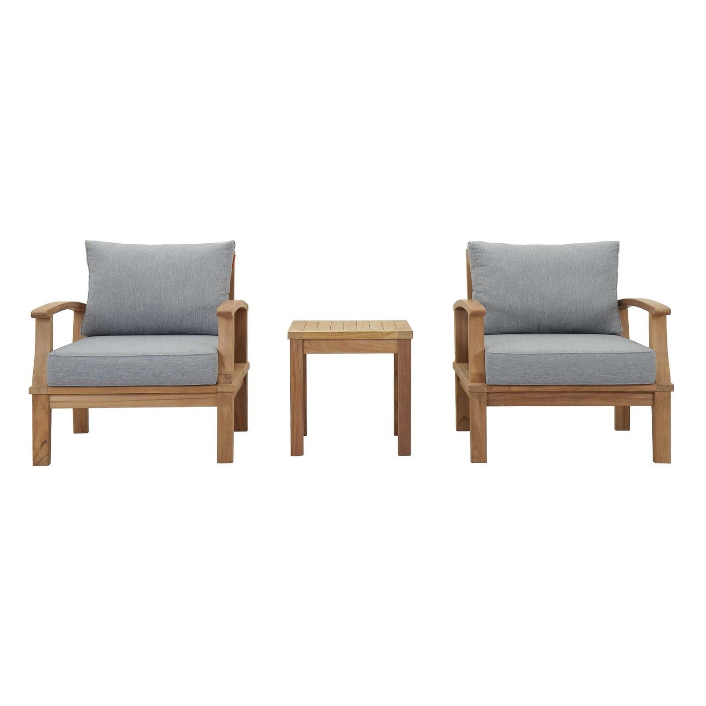 Modway EEI-1487-NAT-GRY-SET Marina Premium Grade A Teak Wood 3-Piece Outdoor Patio Furniture Set, Natural Gray