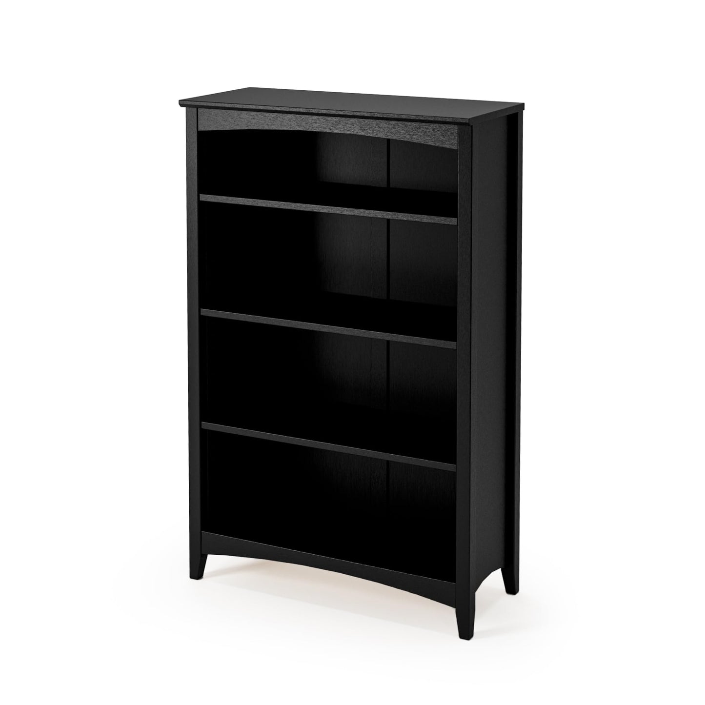 Camaflexi Shaker Style 4 Shelf Bookcase/Solid Wood / 48" High/Adjustable Shelving/Closed Back/Display Bookshelf for Living Room, Bedroom, Home and Office, Black