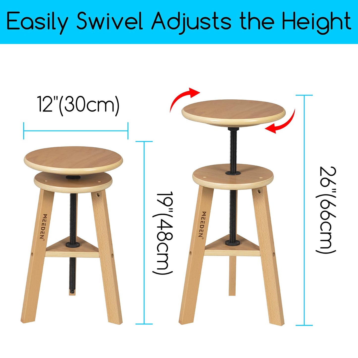 MEEDEN Wooden Drafting Stool with Adjustable Height, Artist Stool,Office Studio Stool, Up to 220 Lbs,German Beech Wood, Perfect for Artists Studio,Home Use,Kitchen,Bars