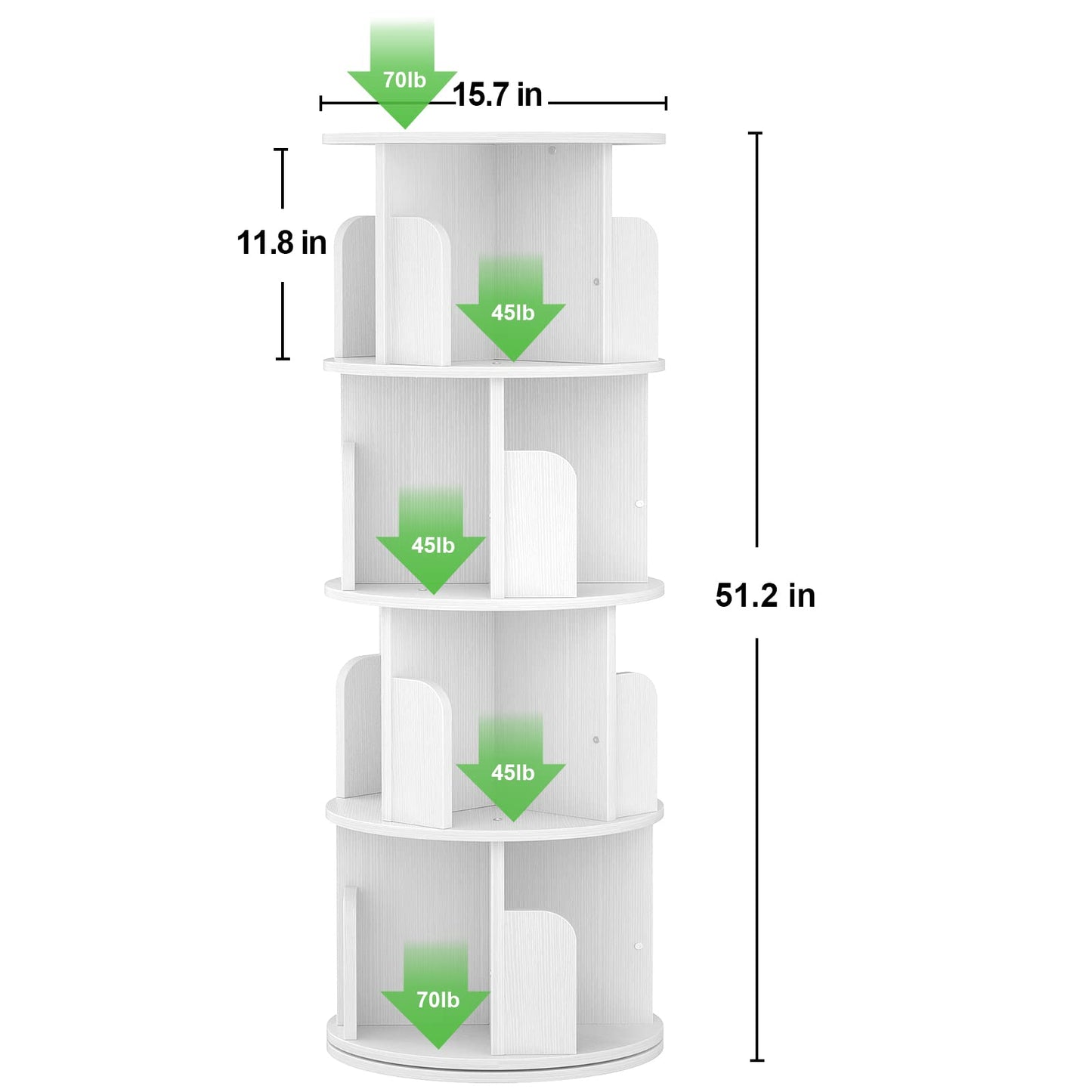 Aheaplus Rotating Bookshelf, Small Corner Bookshelf for Small Space, 360 Display 4 Tier Floor Standing Bookcase Storage Rack, Wood Narrow Book Shelf Organizer for Bedroom, Living Room, White