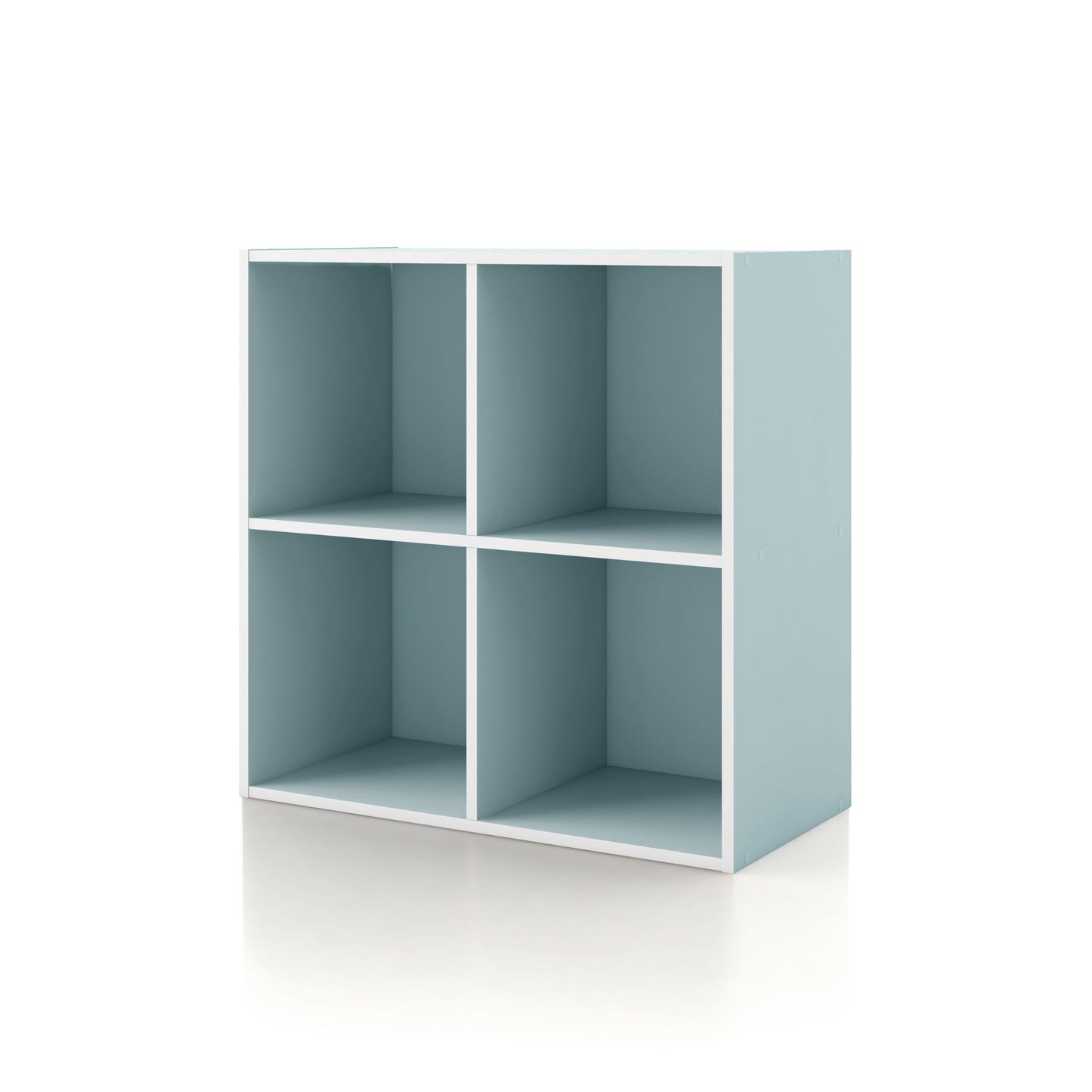 Homes: Inside + Out Apexa 4-Cube Storage Organizer Shelves, Stackable Wood Bookcase Fits Cubby Bins for Organization, Dorm Teen Room Decor & Home Office, Light Blue