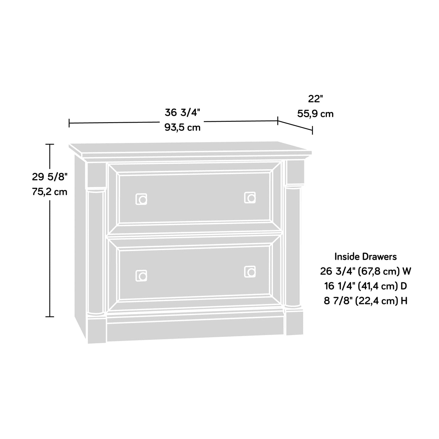 Sauder Palladia 2 Drawer File Cabinet, Lateral Filing Cabinets for Home Office, Hanging File Folders Organizer, Interlocking Drawers, in Glacier Oak Finish