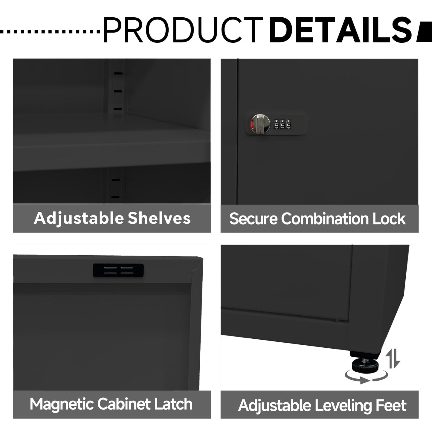 MIOCASA Metal Storage Cabinet with Lock, 3 Adjustable Shelves Single Door Steel Locker for Home, Office & Garage (Black)