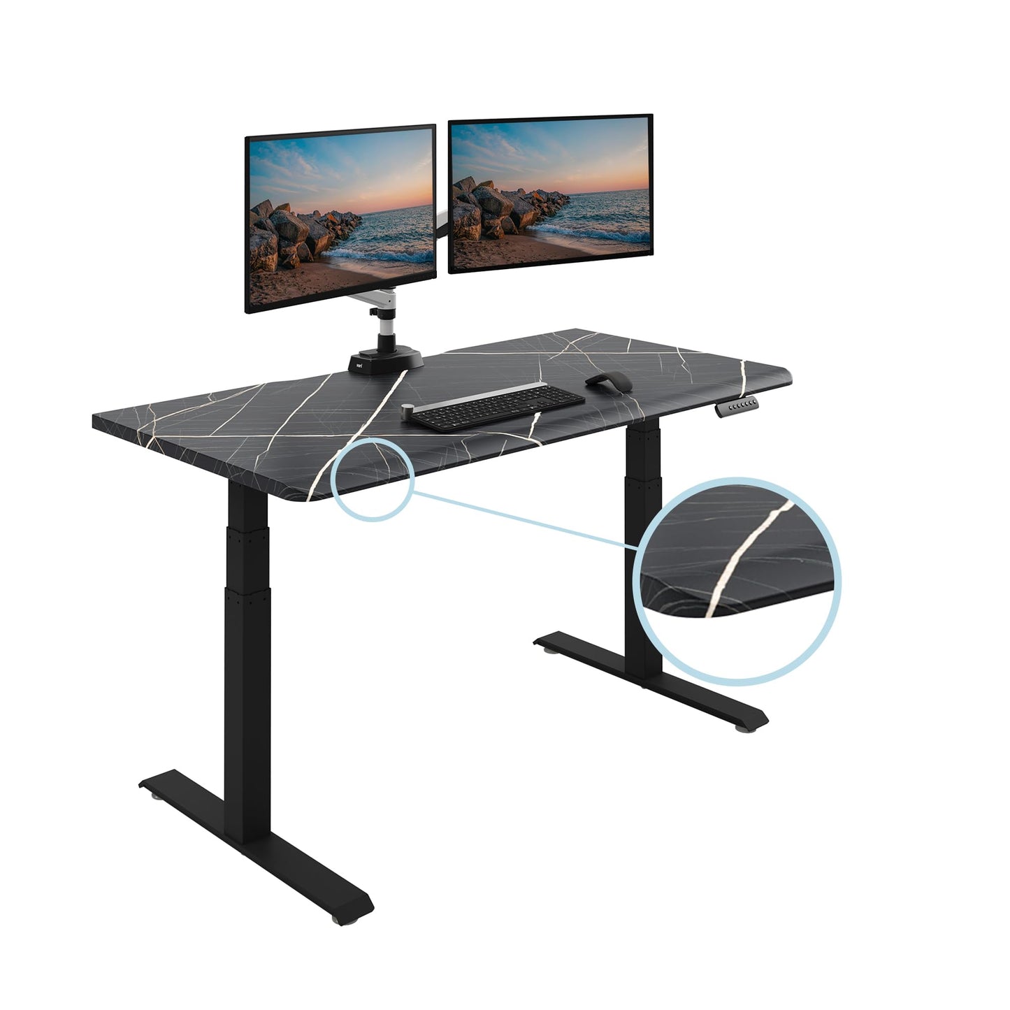 Vari ComfortEdge 60x30 Inch Adjustable Electric Standing Desk – Limited Edition Sit Stand VariDesk with Memory Presets & Sloped Front Edge + Tool-Free Assembly (Black Marble/Black Legs)