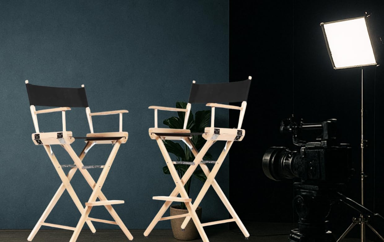 Filmcraft Professional Grade Studio Director's Chairs (30" Bar Height, Natural Finish, Black Nylon Canvas)