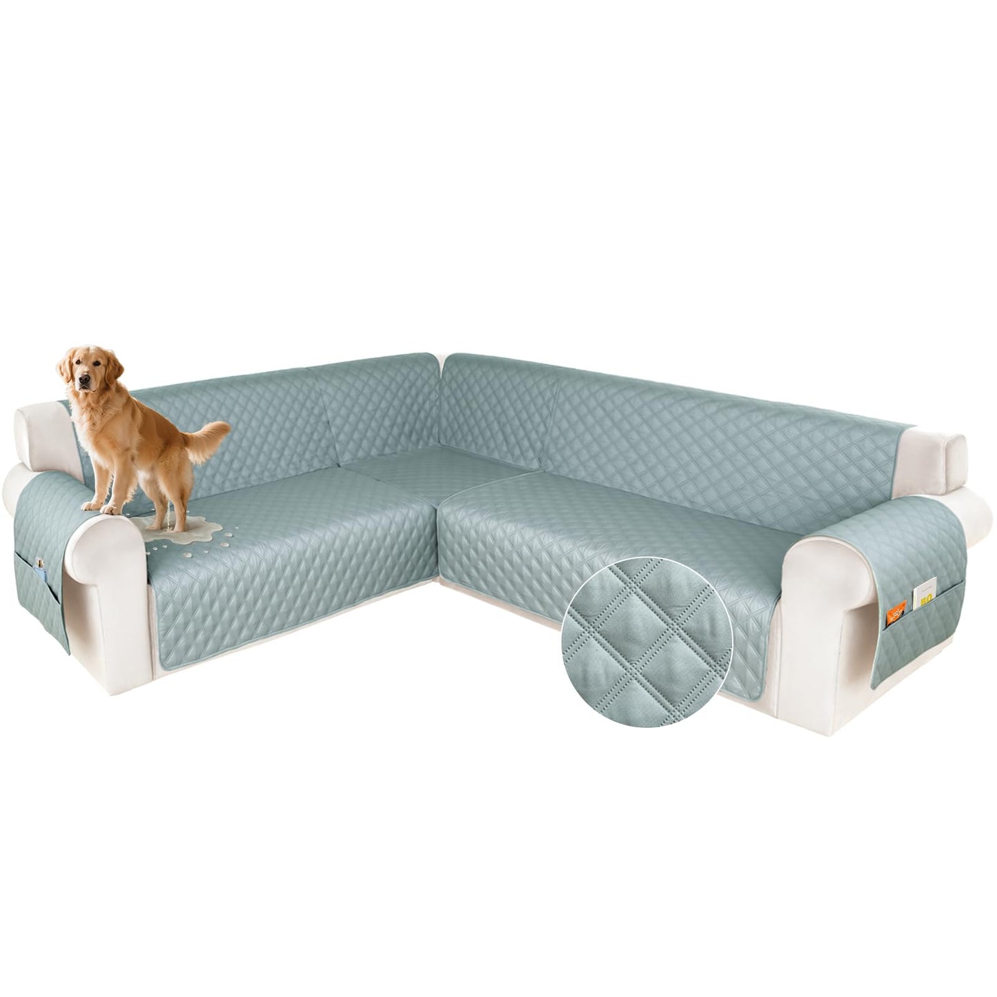 HDCAXKJ Waterproof Sectional Couch Cover L Shaped Sofa Covers Washable Corner Sectional Slipcovers Dog Pet Proof U Shape Furniture Protector with Upgraded Anti Slip Strips (X-Large, Light Blue)