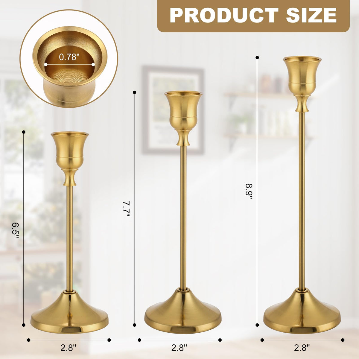 Tunyet Candlestick Holders, 6PCS Metal Taper Candle Holder, Brass Gold Candle Holders for Candlesticks, Candle Holder for Wedding Fireplace Mantel Housewarming Gift