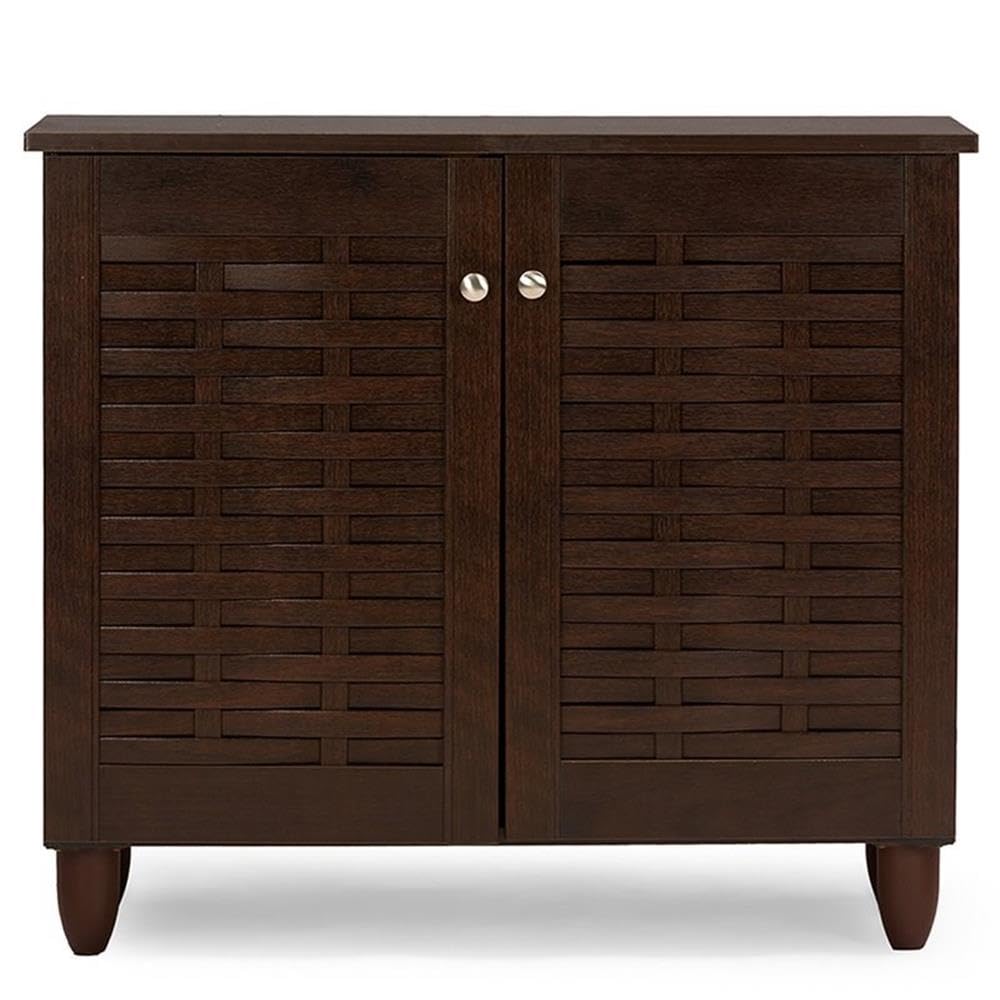 Baxton Studio Winda Modern and Contemporary 2-Door Dark Brown Wooden Entryway Shoes Storage Cabinet