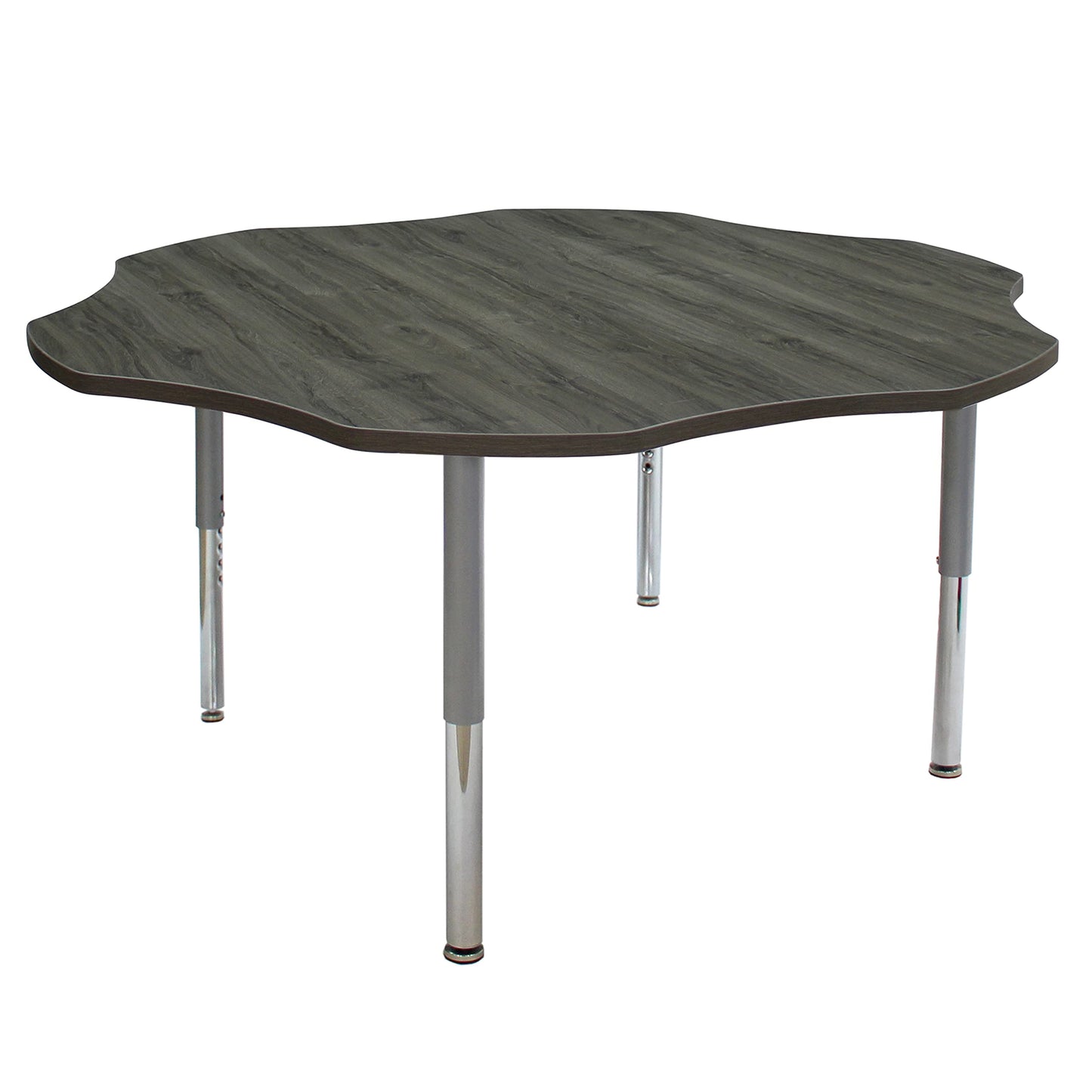 FDP La Madera Flower Activity Table (60 inch), Mobile-Capable Super Legs with Glides and Casters, Adjustable Height 19-30 inches Modern Professional Woodgrain Tabletop - Gray Wood/Silver