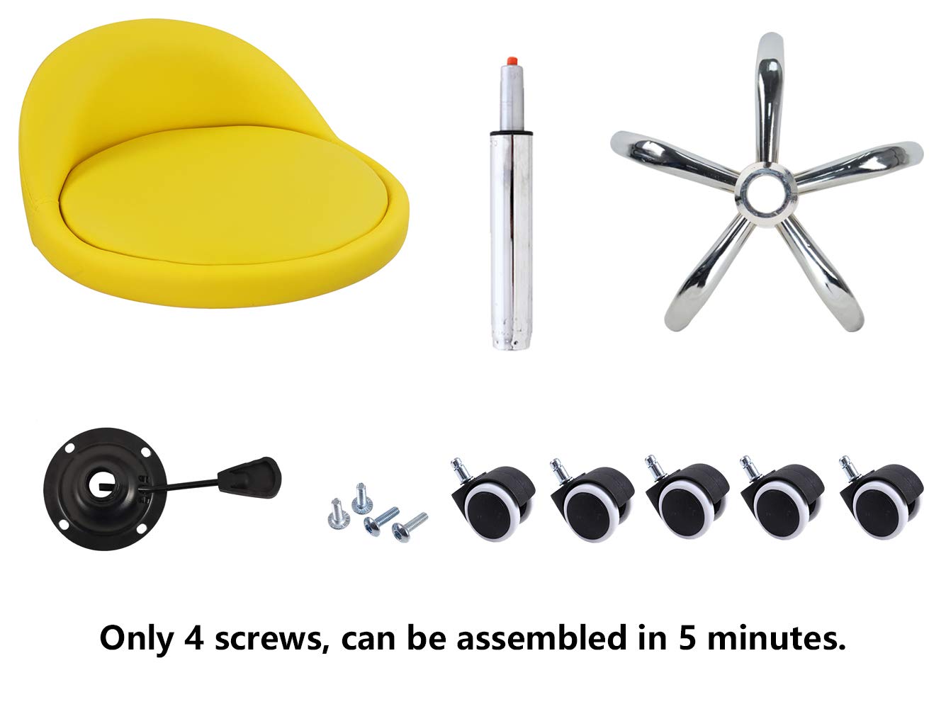 KKTONER PU Leather Round Rolling Stool with Back Rest Height Adjustable Swivel Drafting Work SPA Task Chair with Wheels (Yellow)