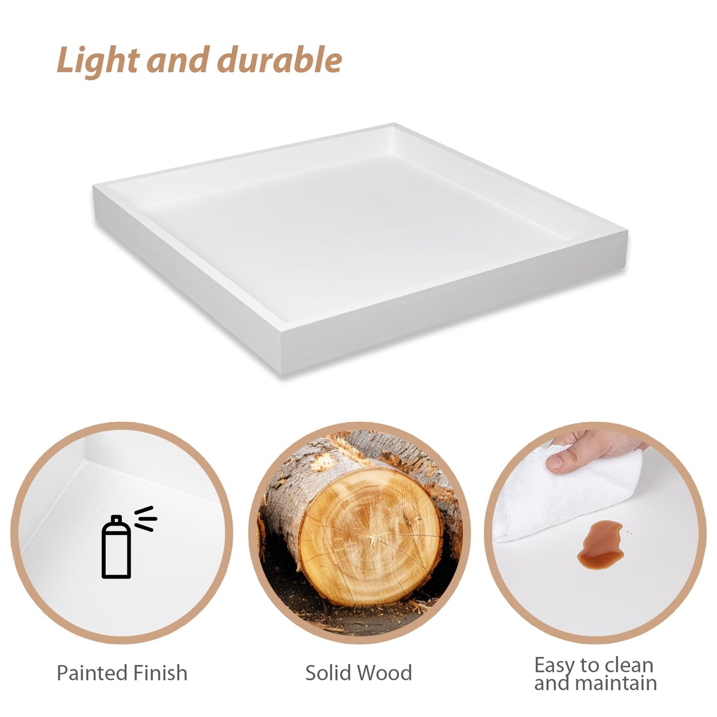 Ottoman Tray for Coffee Table Living Room Wood Serving Tray Large Wooden Square 20 Inches White