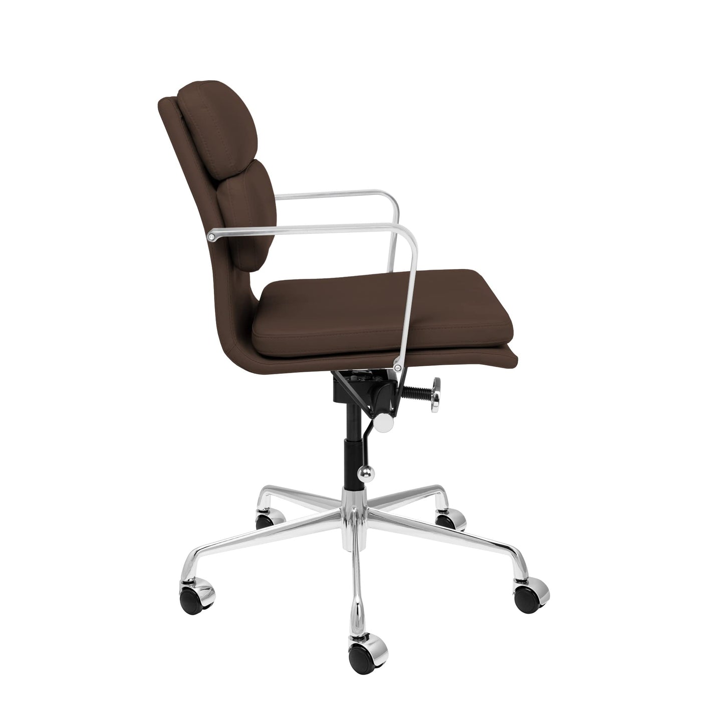 Laura Davidson Furniture SOHO II Padded Management Office Chair - Mid Back Desk Chair with Arm Rest, Swivel & Cushion Availability, Made of Faux Leather, Dark Brown, Computer Chair