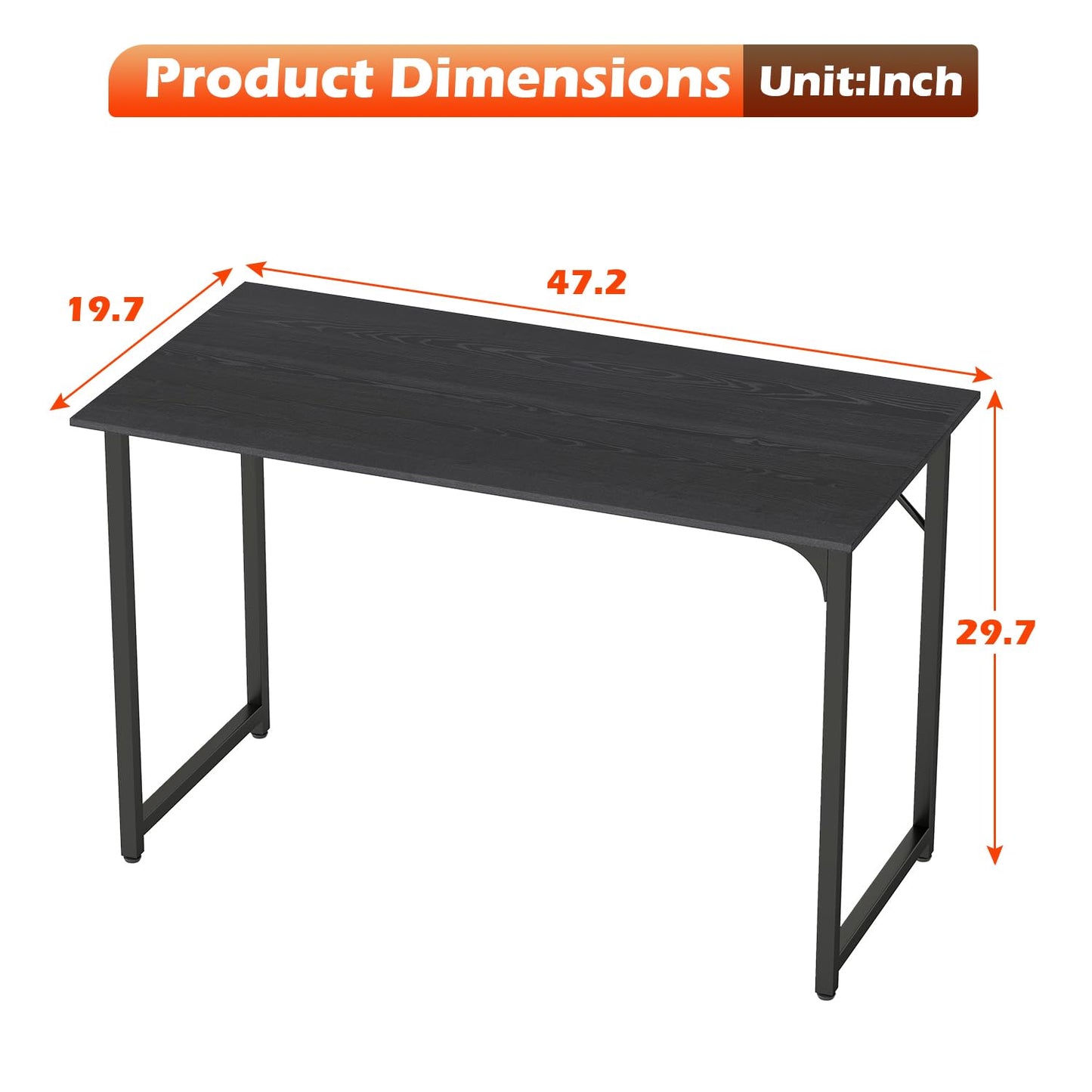 BestOffice Computer Desk,Home Office Desk, Modern Simple Style for Home Office Study Writing (Black, 47 Inch)
