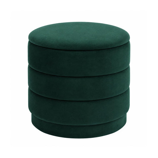 ZOLANOful 15.4" Round Velvet Storage Ottoman with Reversible Lid, Upholstered Circular Ottoman Footrest with Hidden Storage, Foldable Padded Footstool for Dorm Living Room & Bedroom, Bottle Green