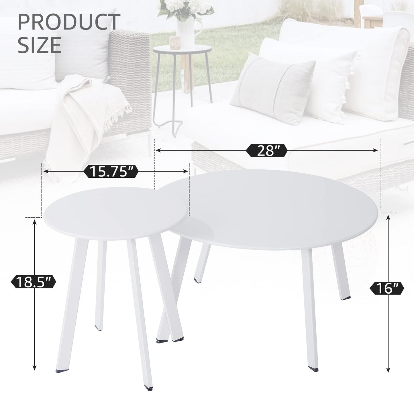 juserox Patio Outdoor Coffee Table Set of 2 - Weather Resistant Outdoor Round End Table Modern Coffee Tables for Living Room Balcony Home Office (White)