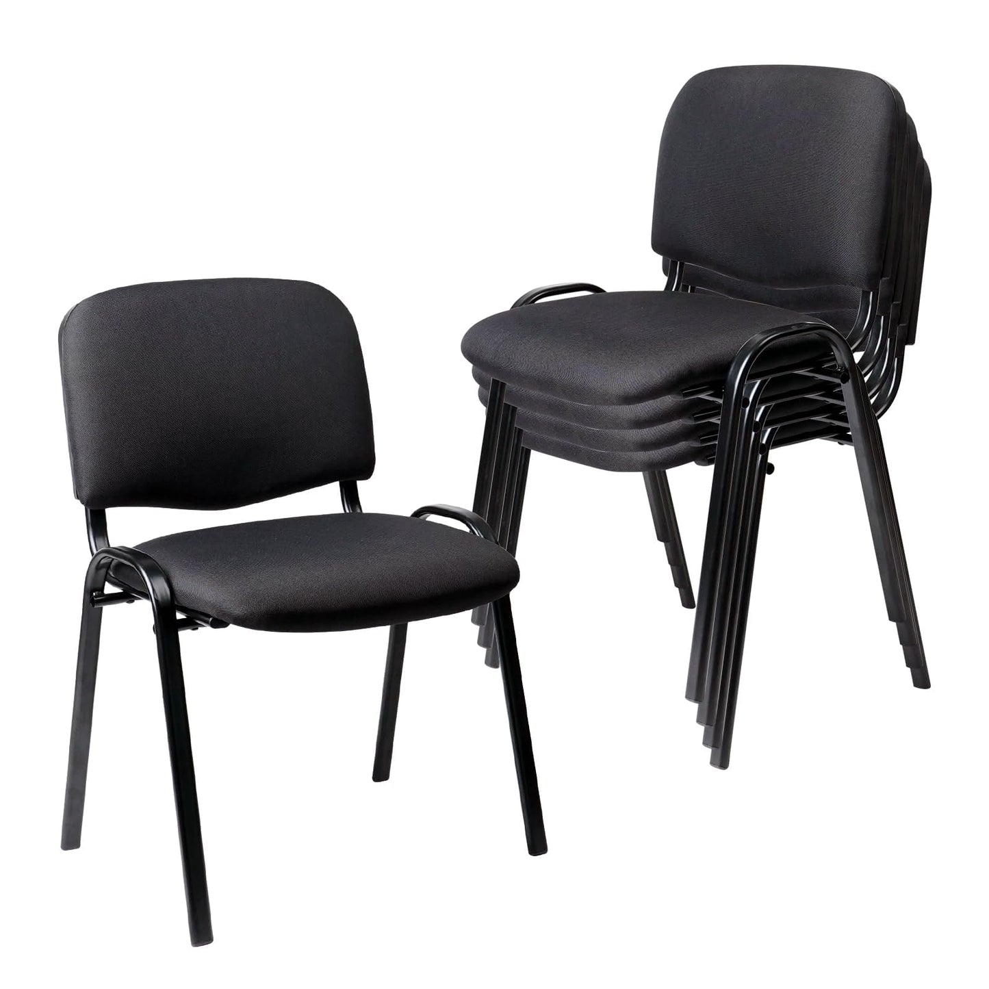 CLATINA Set of 5 Pack Stackable Waiting Room Chairs Fabric Black Reception Chair Metal with Thickened Seat Back Cushion for Waiting Conference Room Guest Stool (5 Pack)