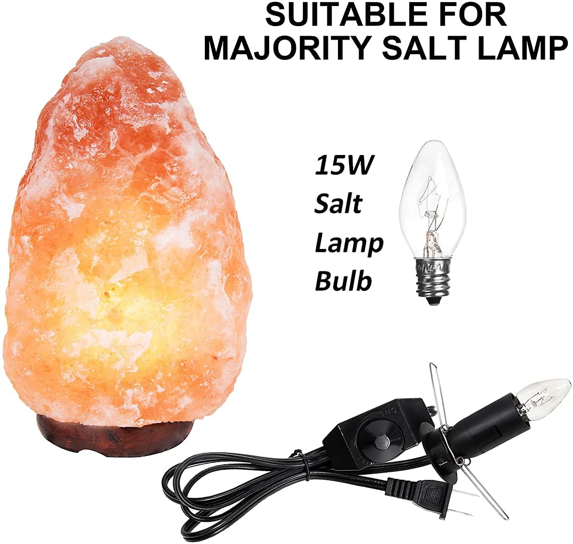 Venforze 2 Packs Himalayan Salt Lamp Cord Replacement with Dimmer Switch and 6 Packs E12 Halogen Salt Lamp Bulbs (5 Feet Cord & Fixed Butterfly Clip)