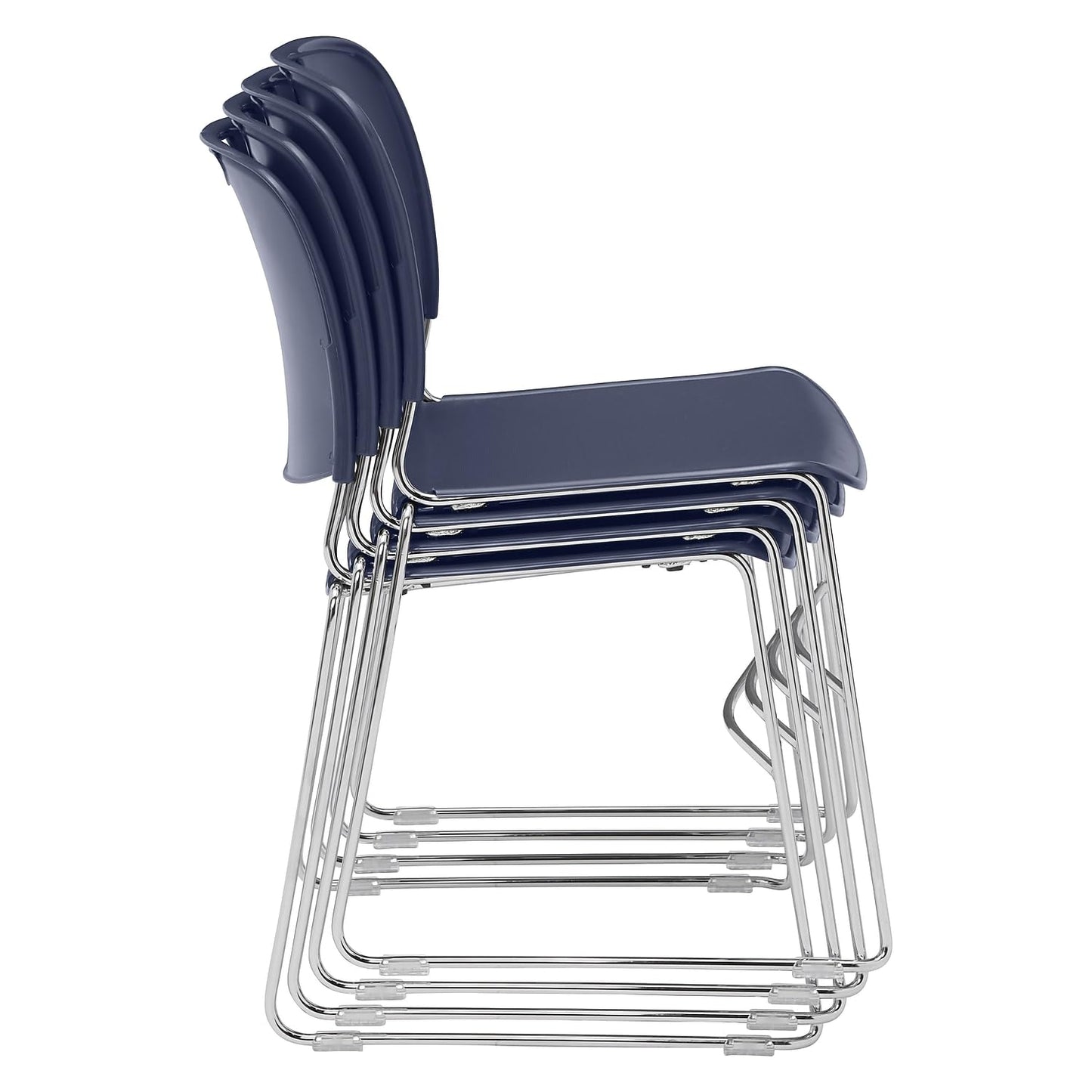 National Public Seating NPS 8500 Series HI-Tech Ultra-Compact Plastic Seat/Back Stack Chair, Navy Blue/Chrome, 4 Pack (8505/4)