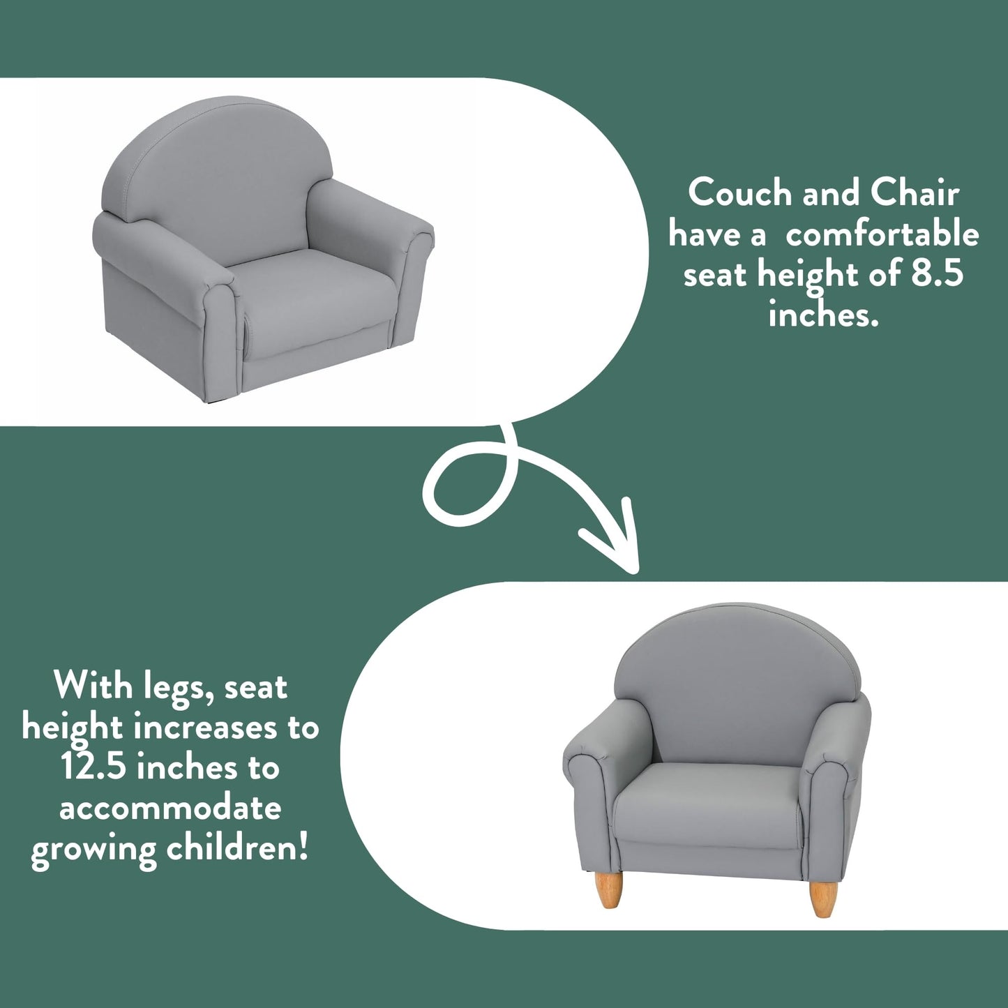 Children's Factory As We Grow Toddler Chair, Flexible Seating for Daycare or Preschool, Kids Reading Couch, Playroom Furniture, Gray