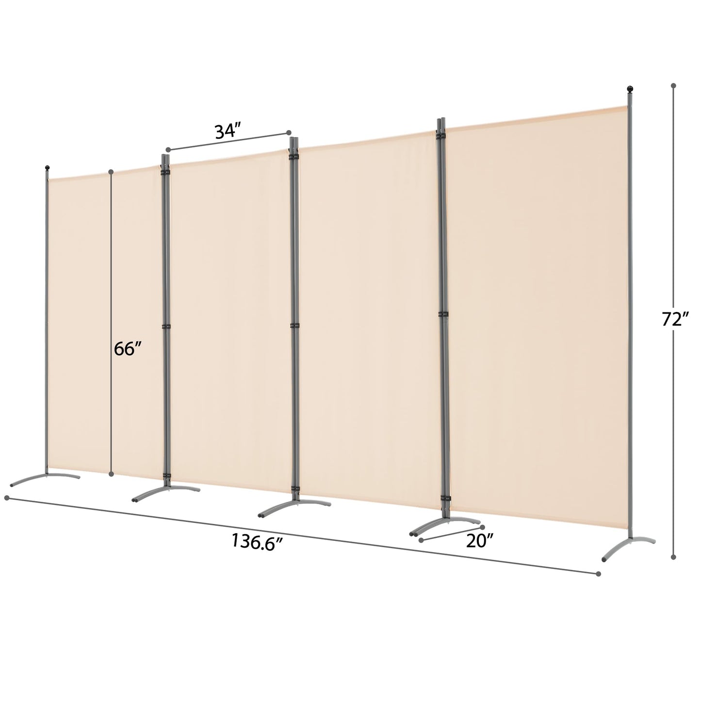 Spurgehom 4 Panel Room Divider Folding Privacy Screen, Freestanding Fabric Partition Portable Room Partition Wall Dividers for Home Office Room Restaurant, 136" W X 72" H (Beige)